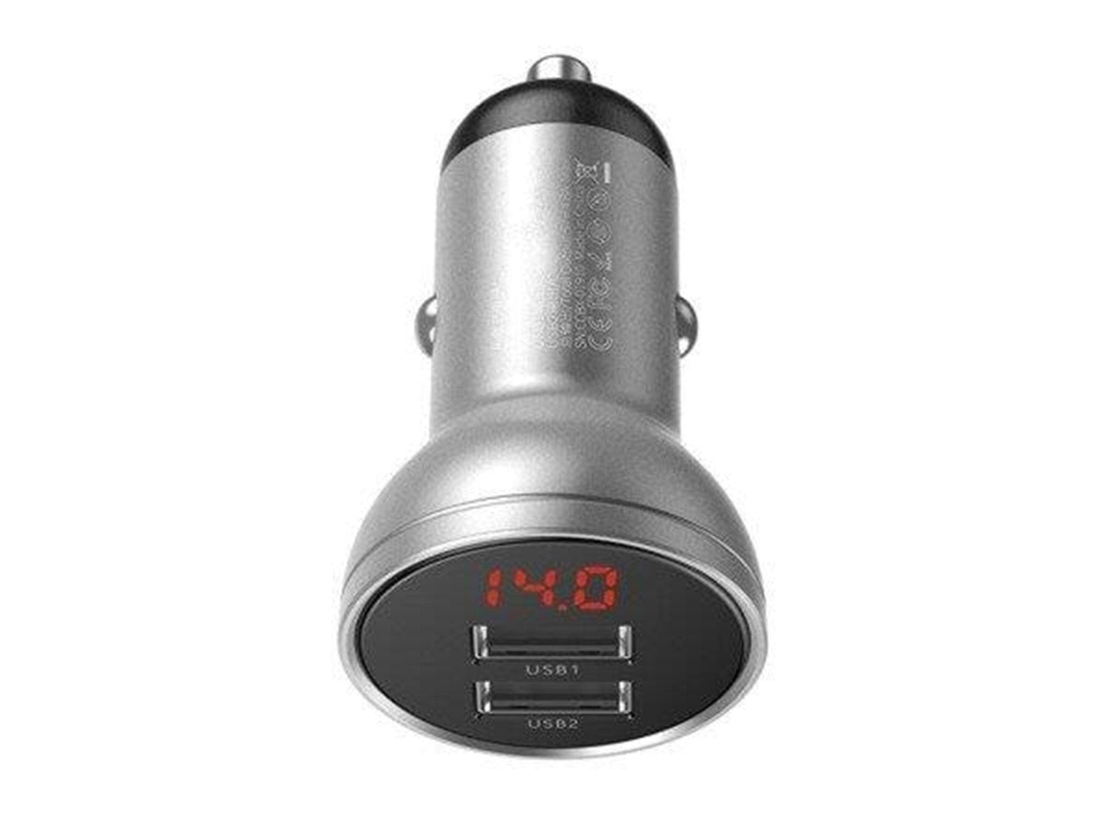 Baseus Digital Display Dual USB 4.8A Car Charger 24W Silver