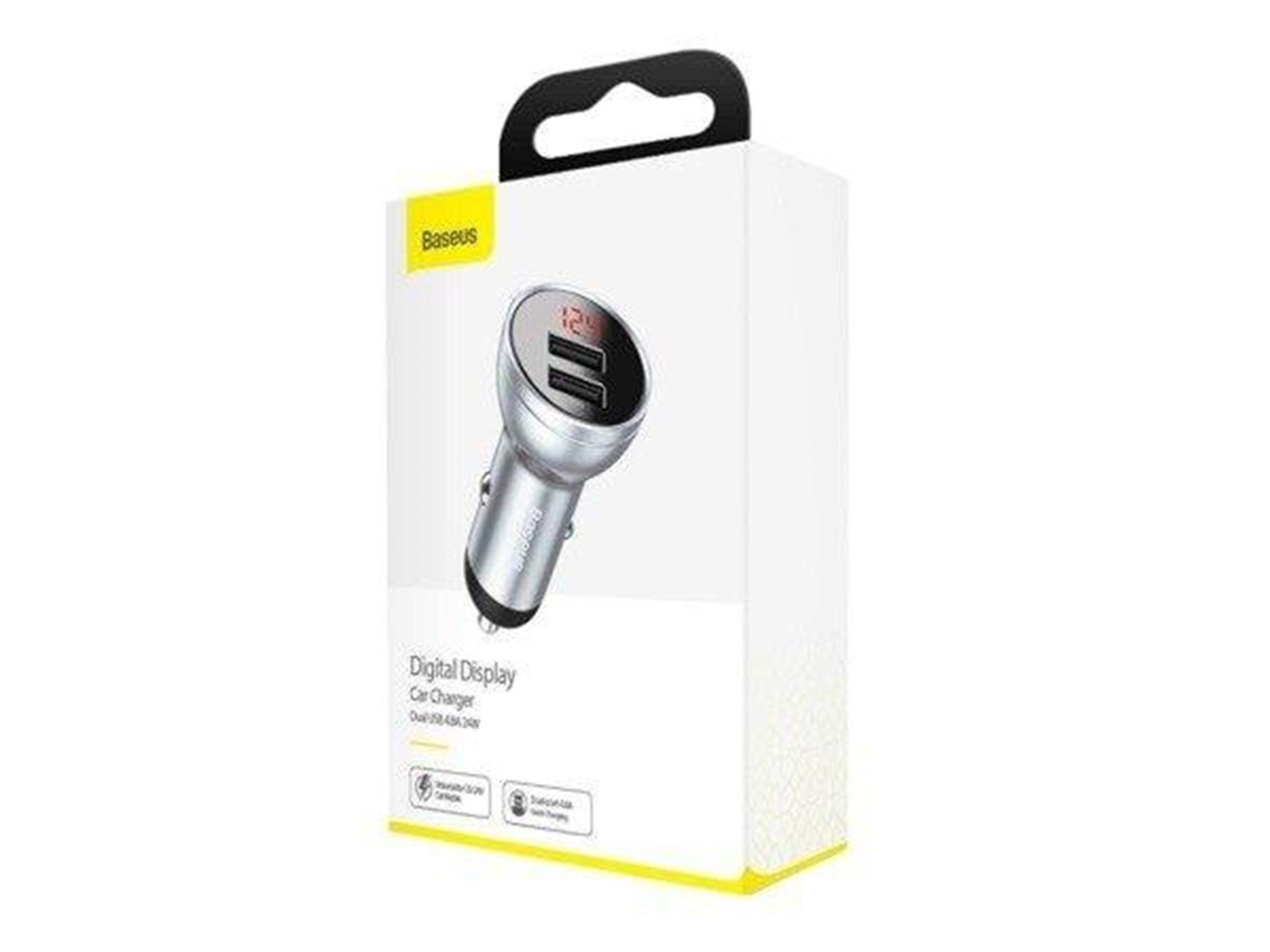 Baseus Digital Display Dual USB 4.8A Car Charger 24W Silver