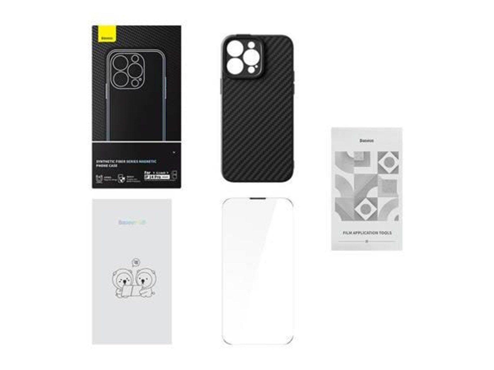 Baseus Case  Synthetic Fiber Series for iPhone 14 Pro (black)+ tempered glass + cleaning kit