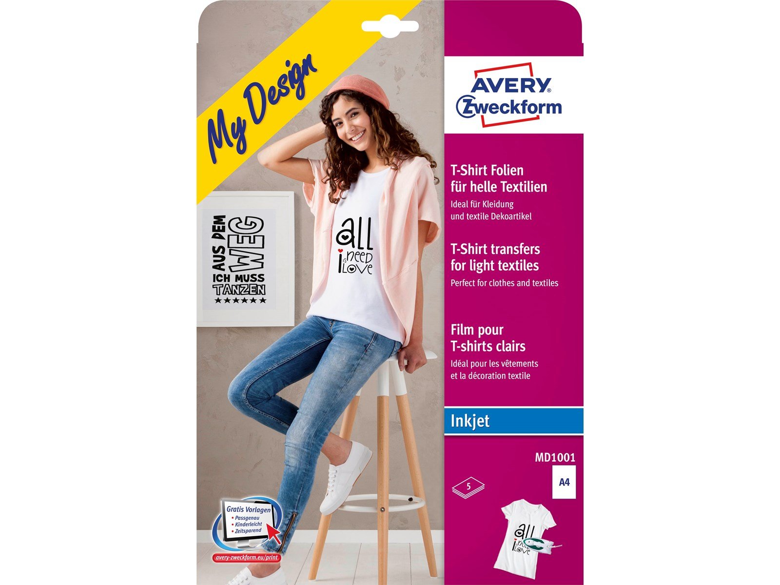 Avery T-Shirt Transferfilm bright textils 5sh A4