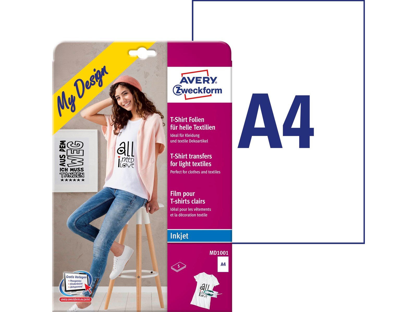 Avery T-Shirt Transferfilm bright textils 5sh A4