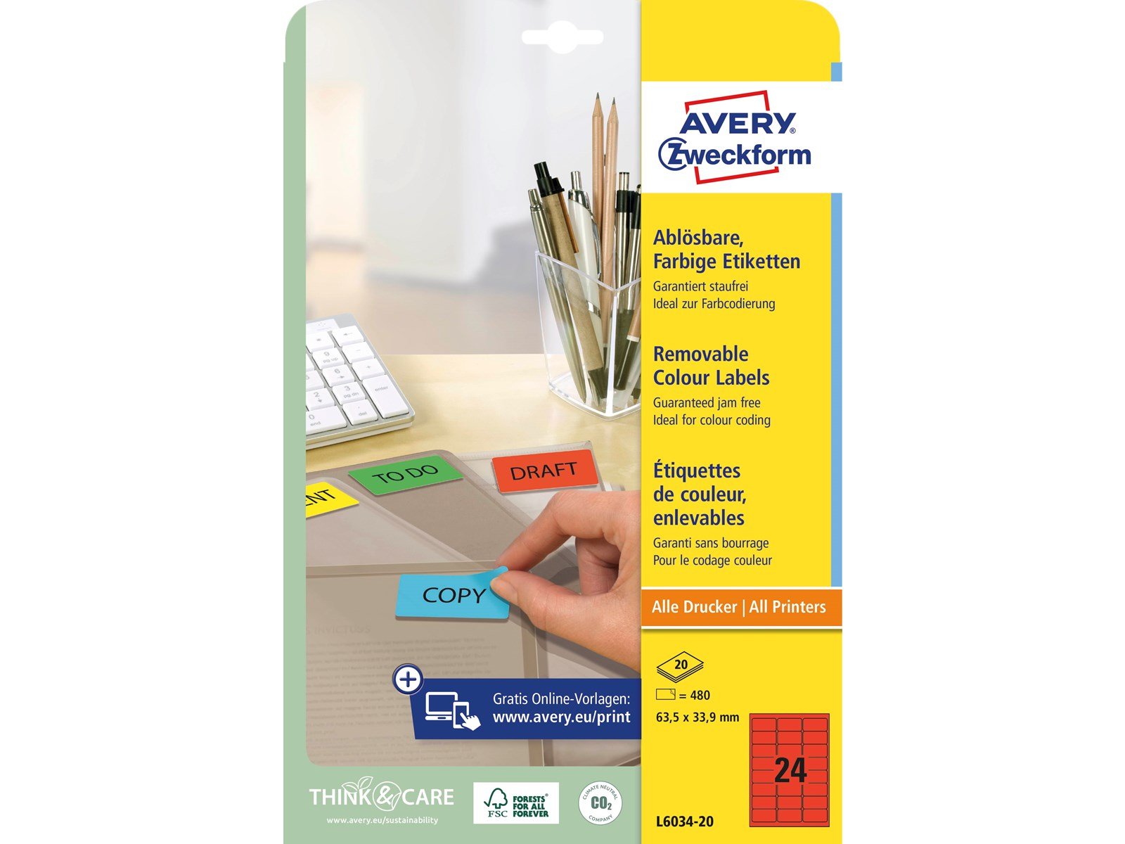 Avery Coloured removable labels red