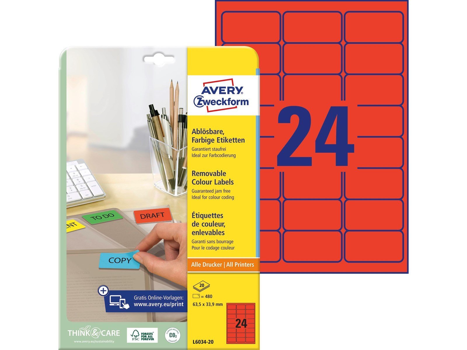 Avery Coloured removable labels red