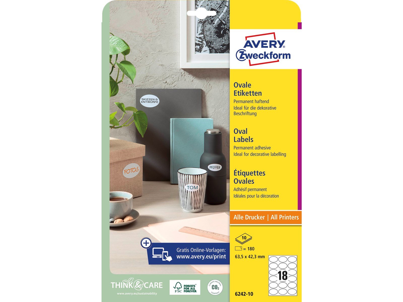 Avery Oval label permanent 63.5x42.3mm all printers