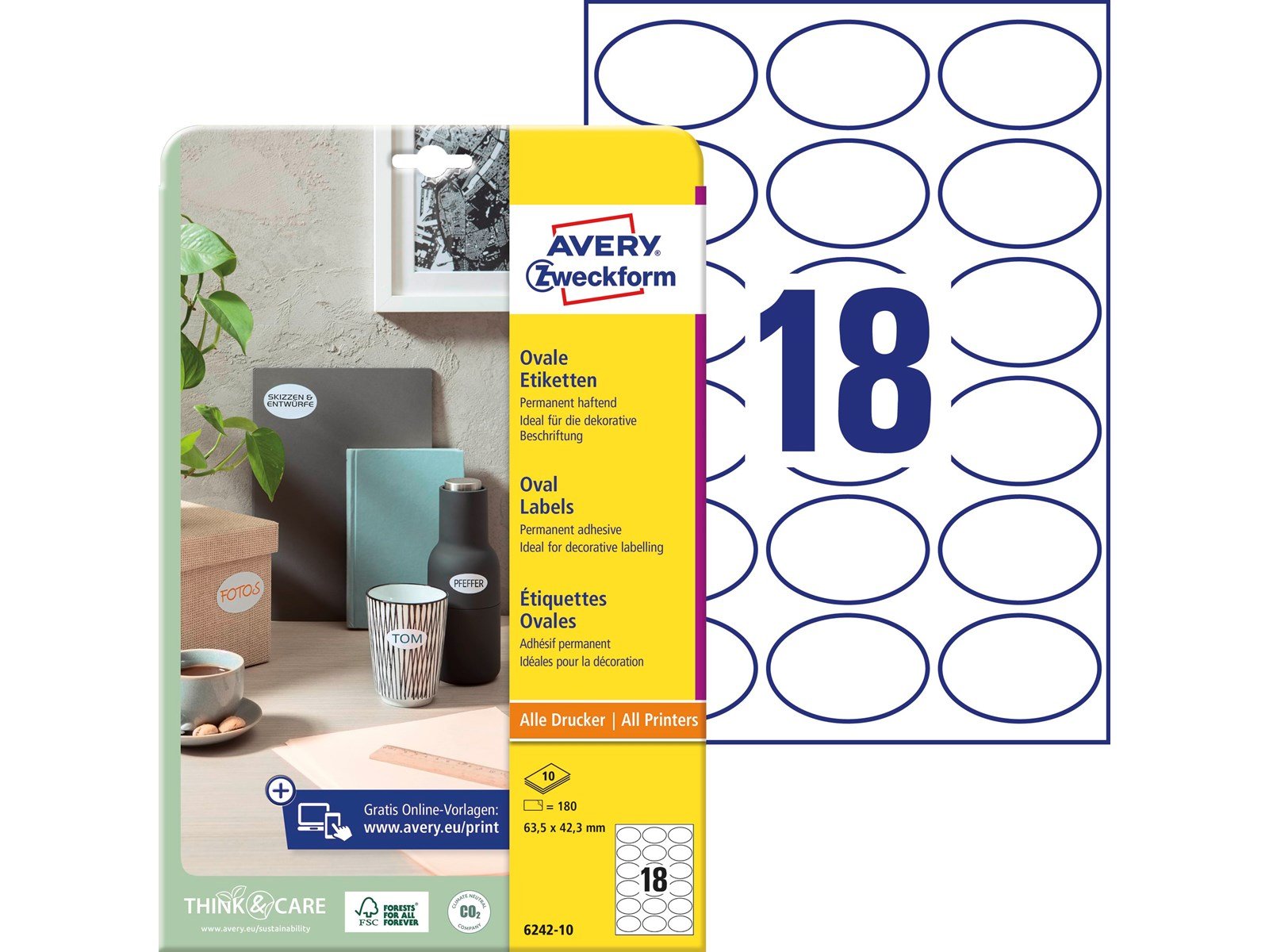 Avery Oval label permanent 63.5x42.3mm all printers