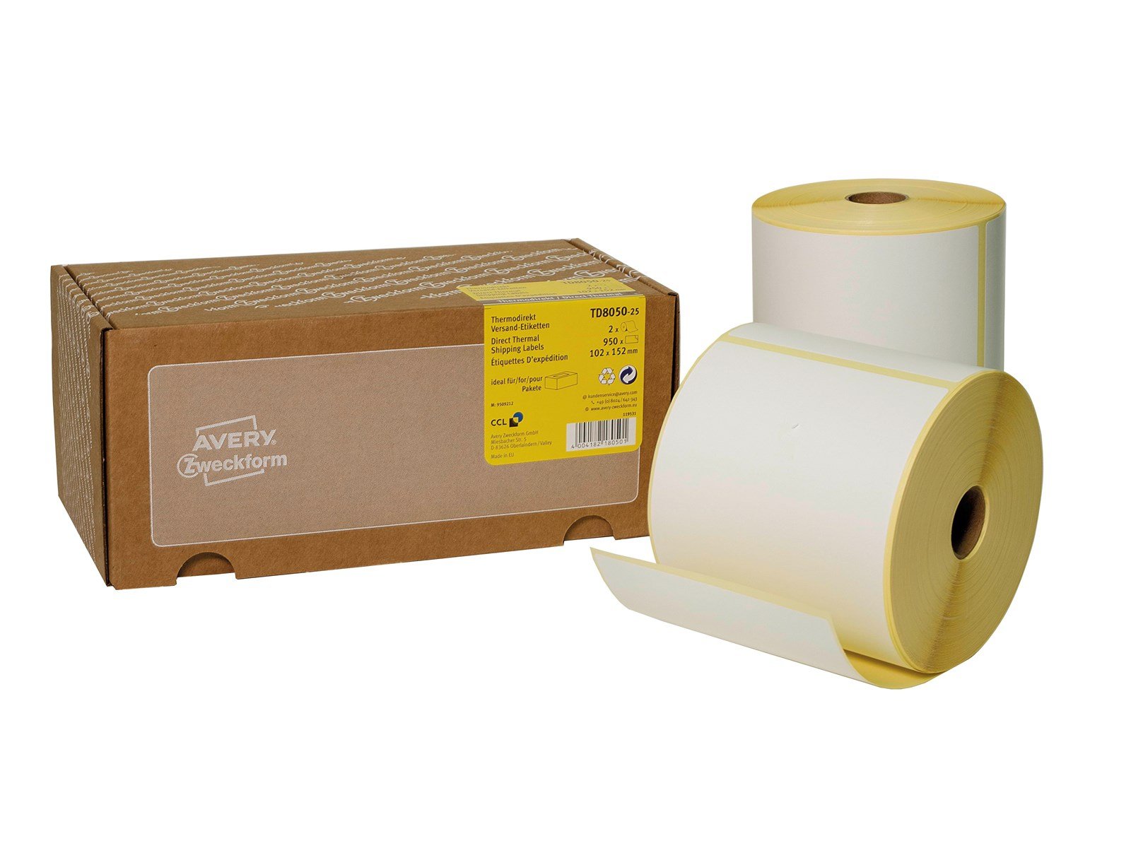 Avery Direct Thermal shipping labels 25 mm core roll 2 rolls per pack