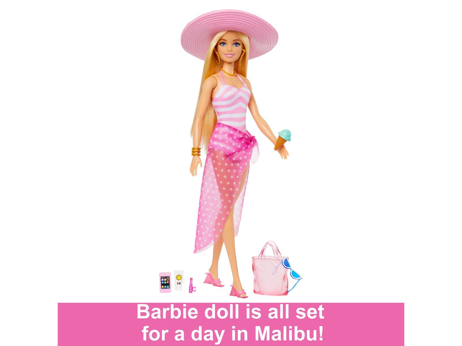 Barbie Beach Day  Doll With Swimsuit And Beach-Themed Accessories