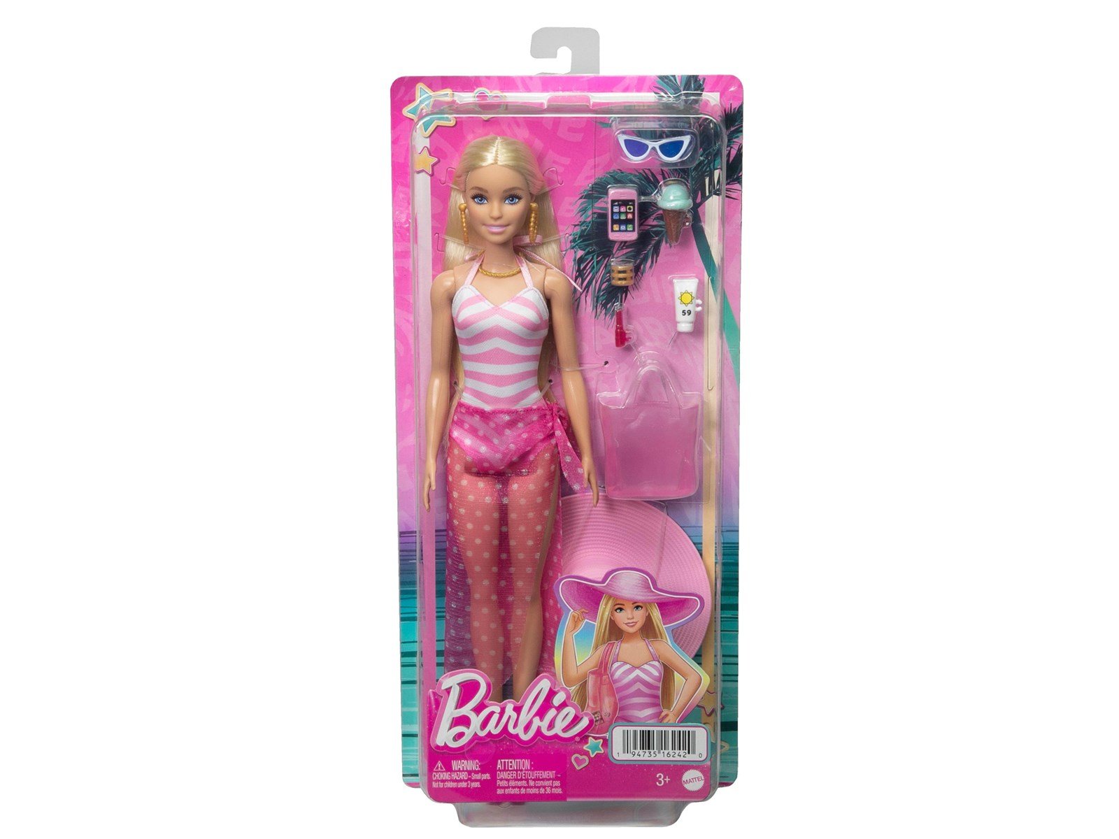 Barbie Beach Day  Doll With Swimsuit And Beach-Themed Accessories