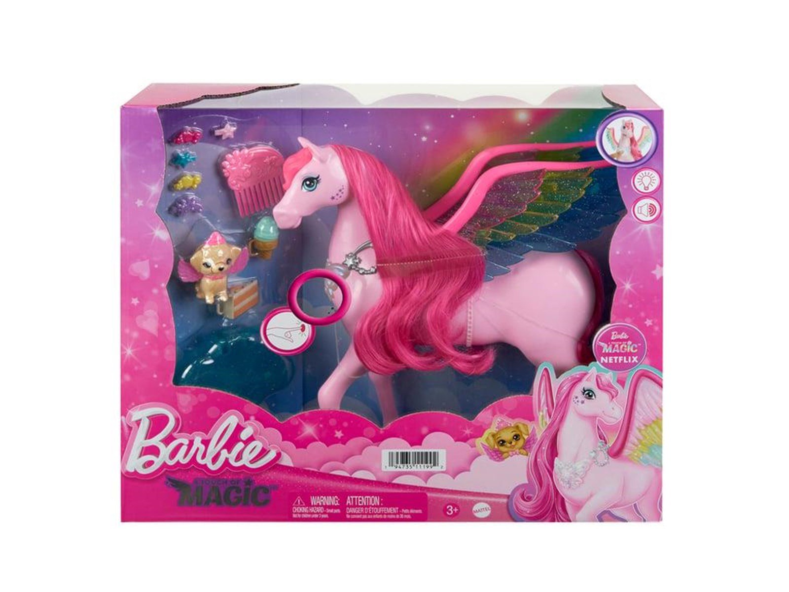 Barbie A Touch Of Magic Pink Pegasus With Puppy Winged Horse Toys With Lights And Sounds