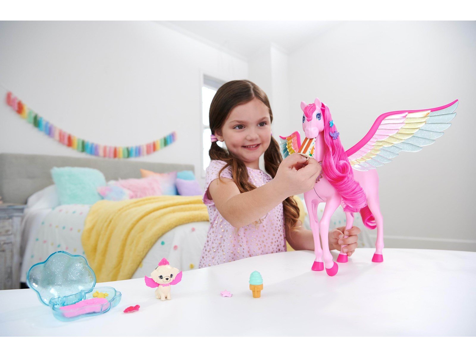 Barbie A Touch Of Magic Pink Pegasus With Puppy Winged Horse Toys With Lights And Sounds