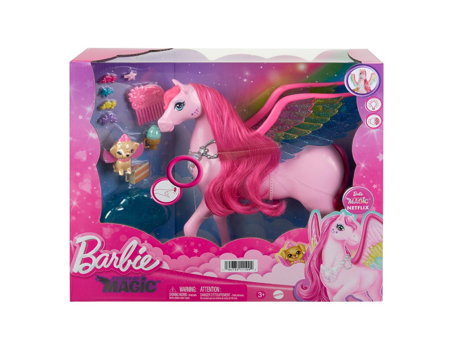Barbie A Touch Of Magic Pink Pegasus With Puppy Winged Horse Toys With Lights And Sounds