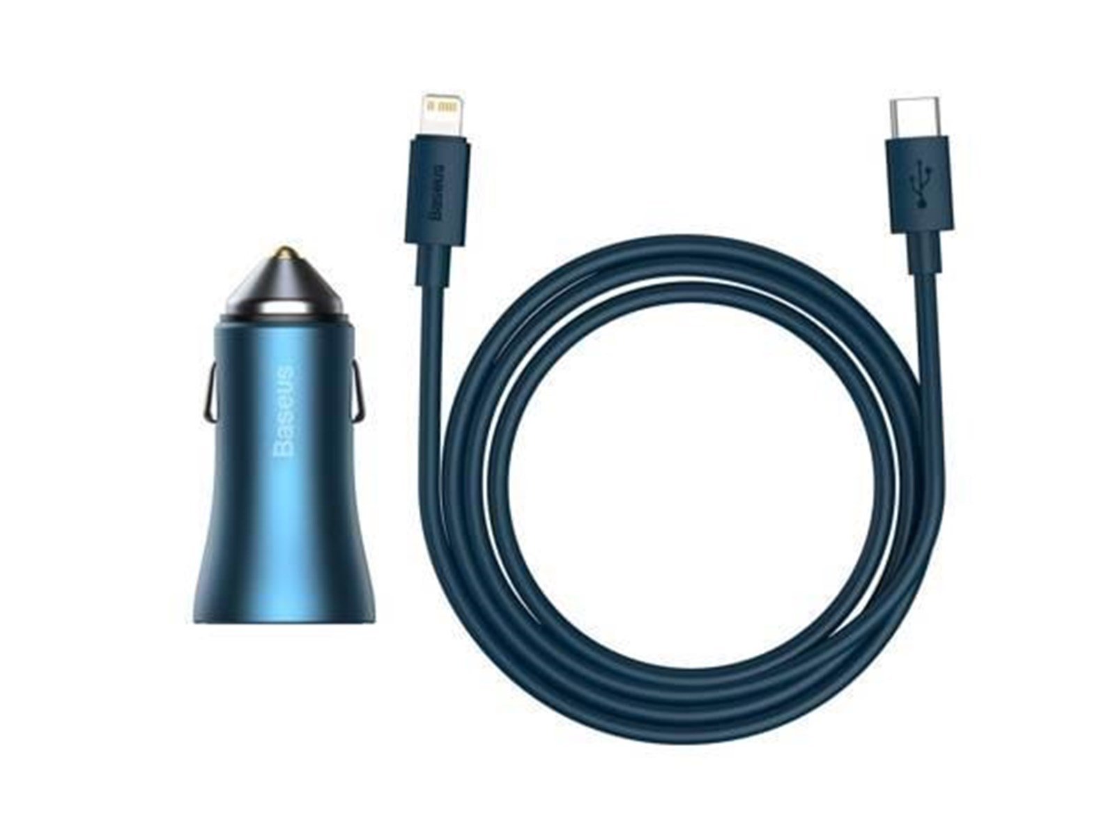 Baseus Golden Contactor Pro car charger USB + USB-C QC4.0+ PD SCP 40W (blue) + USB-C - Lightning cable 1m (blue)