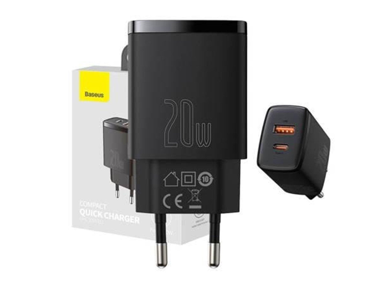 Baseus Compact Quick Charger USB USB-C 20W (black)