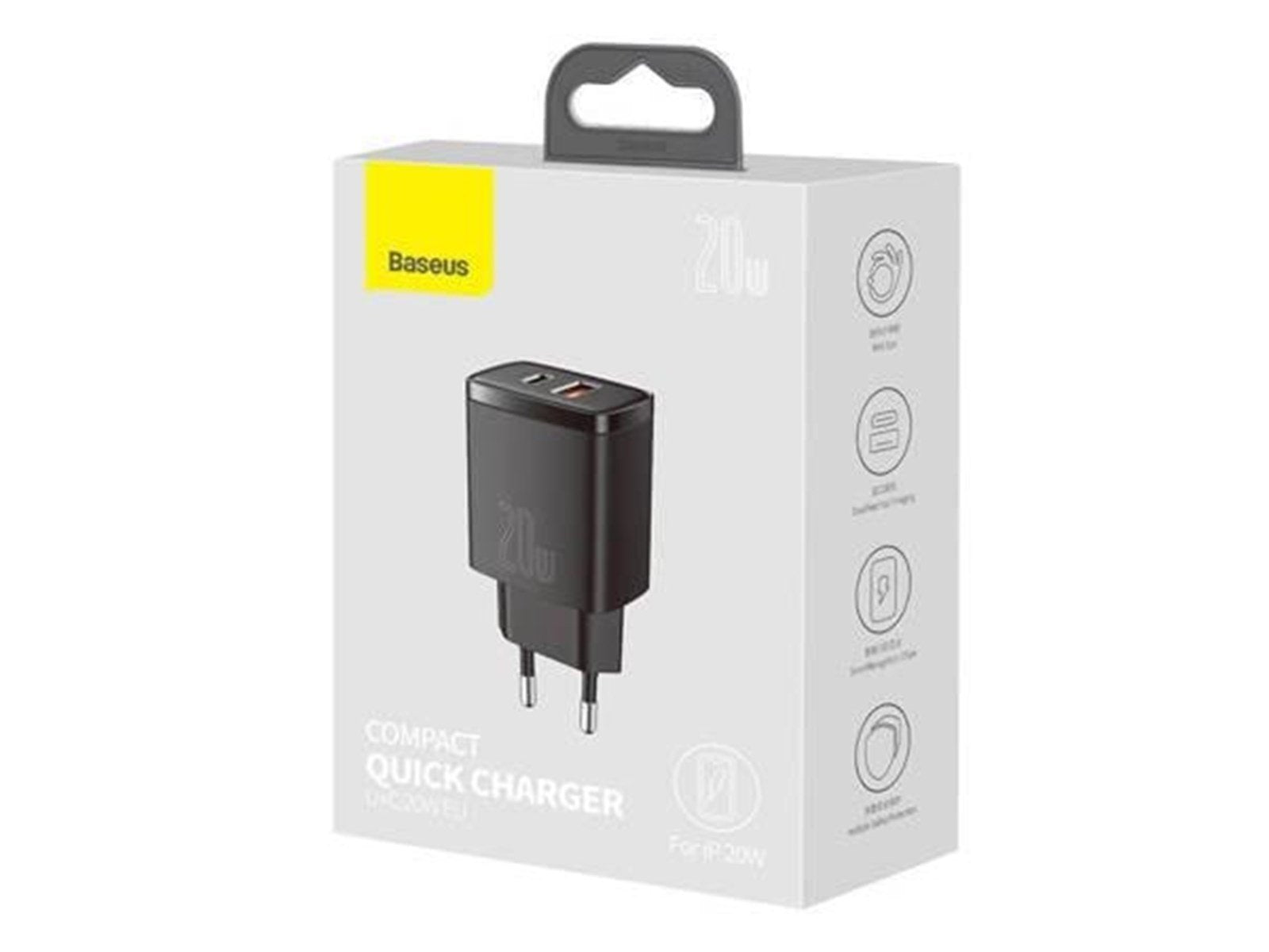 Baseus Compact Quick Charger USB USB-C 20W (black)