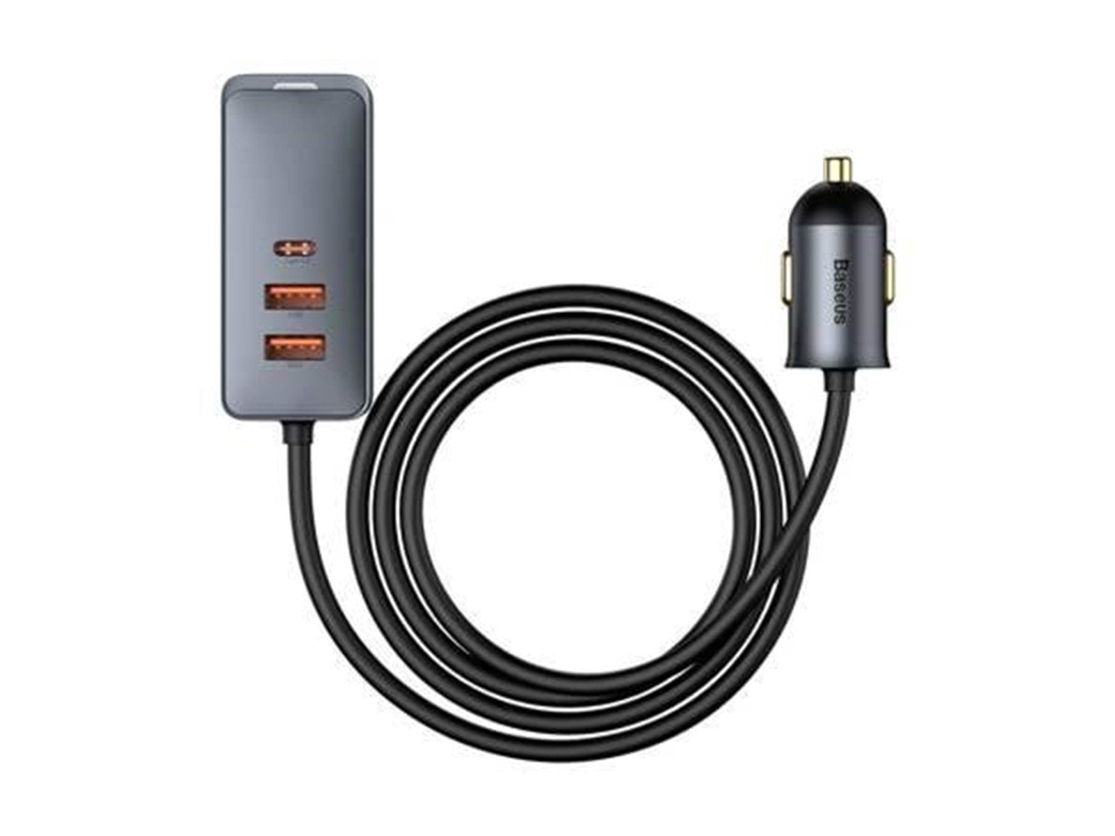 Baseus Car charger  Share Together with extension cord 2x USB 2x USB-C 120W (grey)