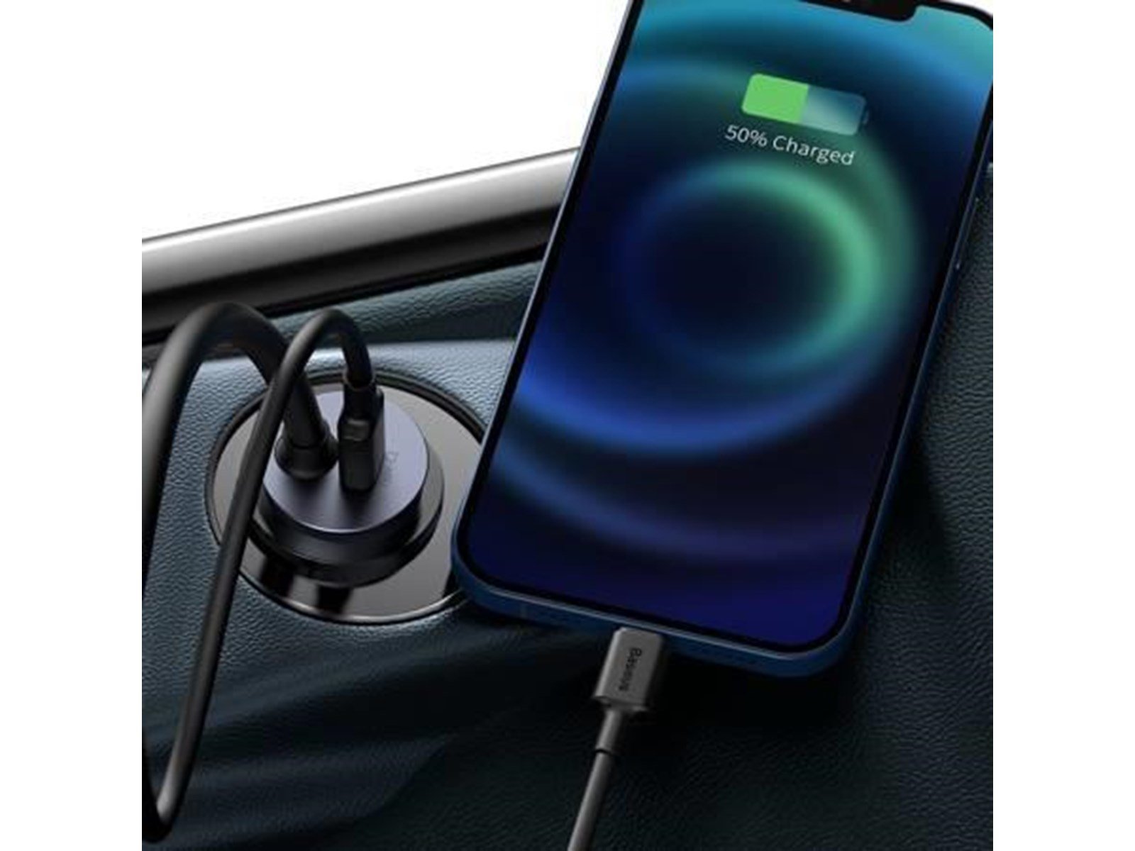 Baseus Car charger  Share Together with extension cord 2x USB 2x USB-C 120W (grey)