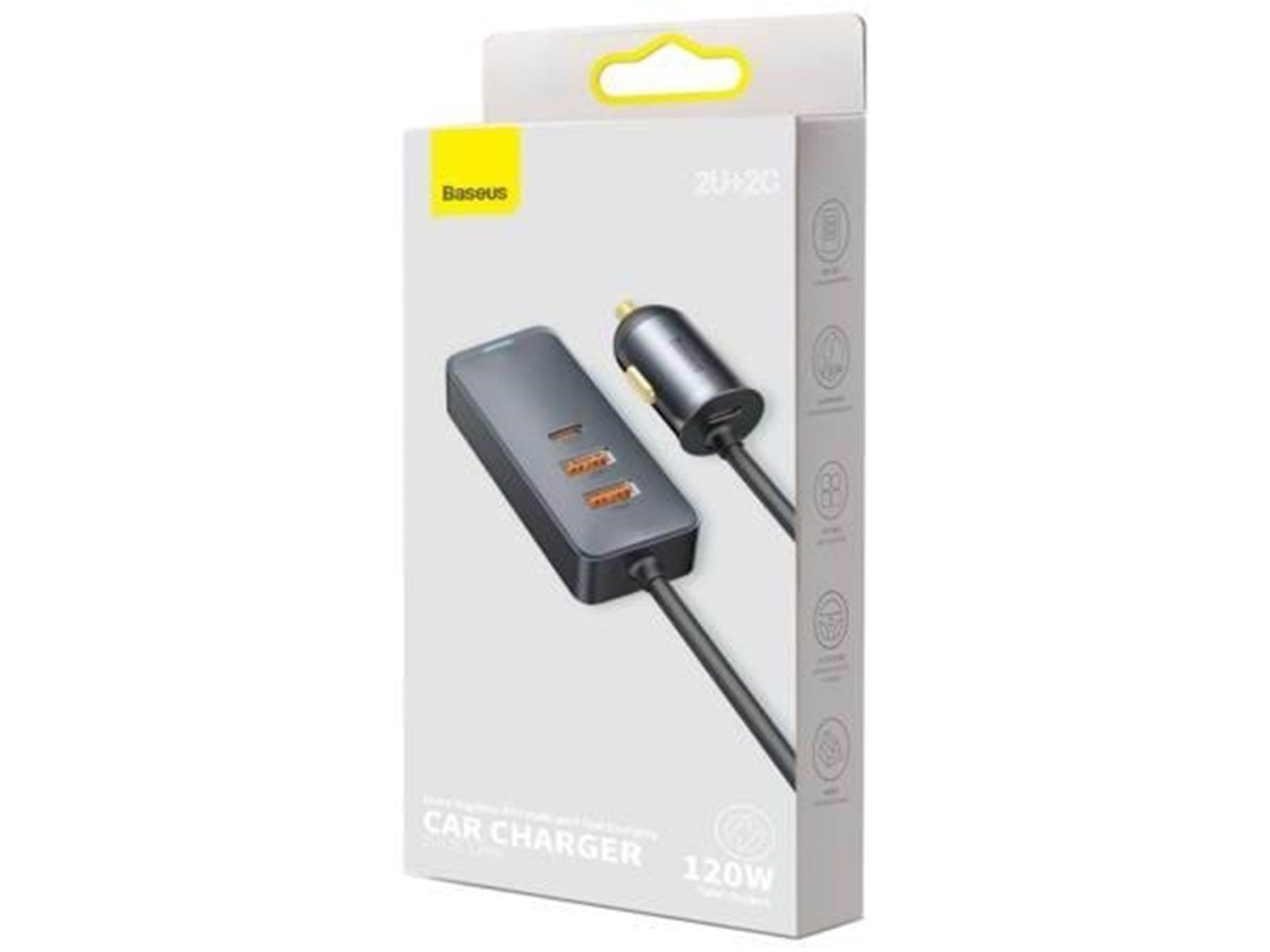 Baseus Car charger  Share Together with extension cord 2x USB 2x USB-C 120W (grey)