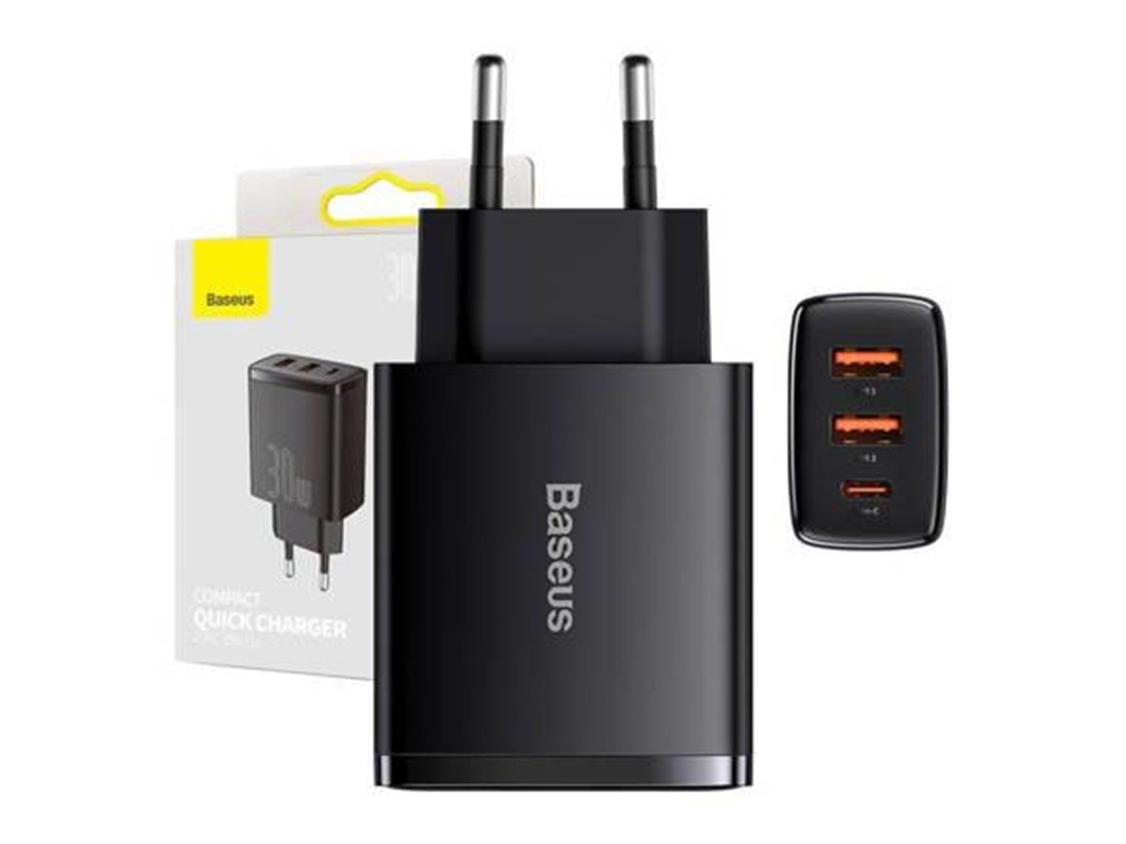Baseus Charger  Compact Quick Charger 2xUSB USB-C PD 3A 30W - Black