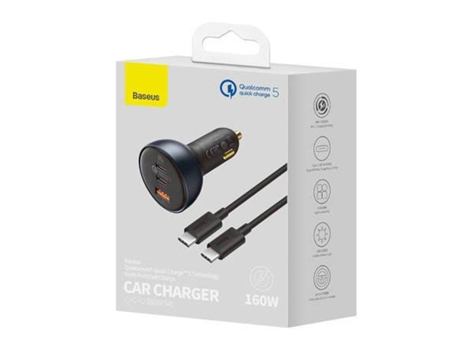 Baseus Car Charger  Qualcomm USB 2x USB-C 160W (Grey)