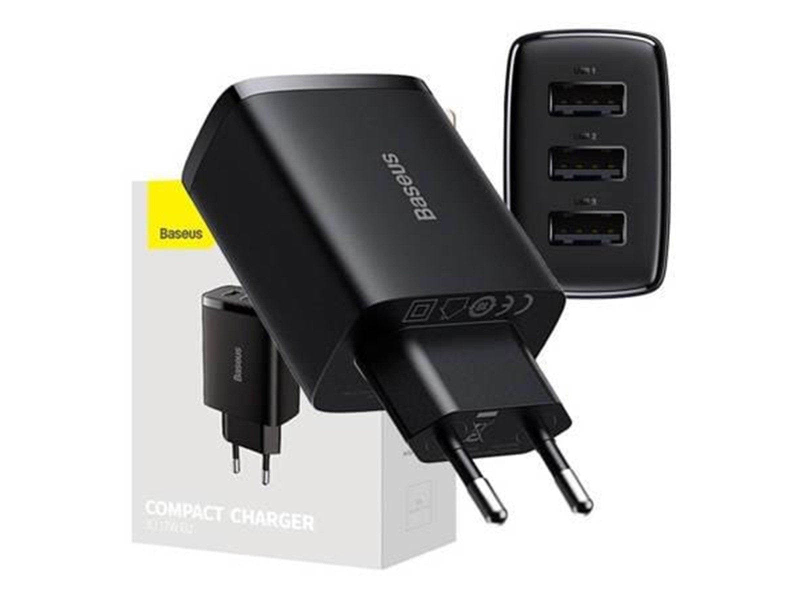 Baseus Compact Quick Charger 3x USB 17W (Black)