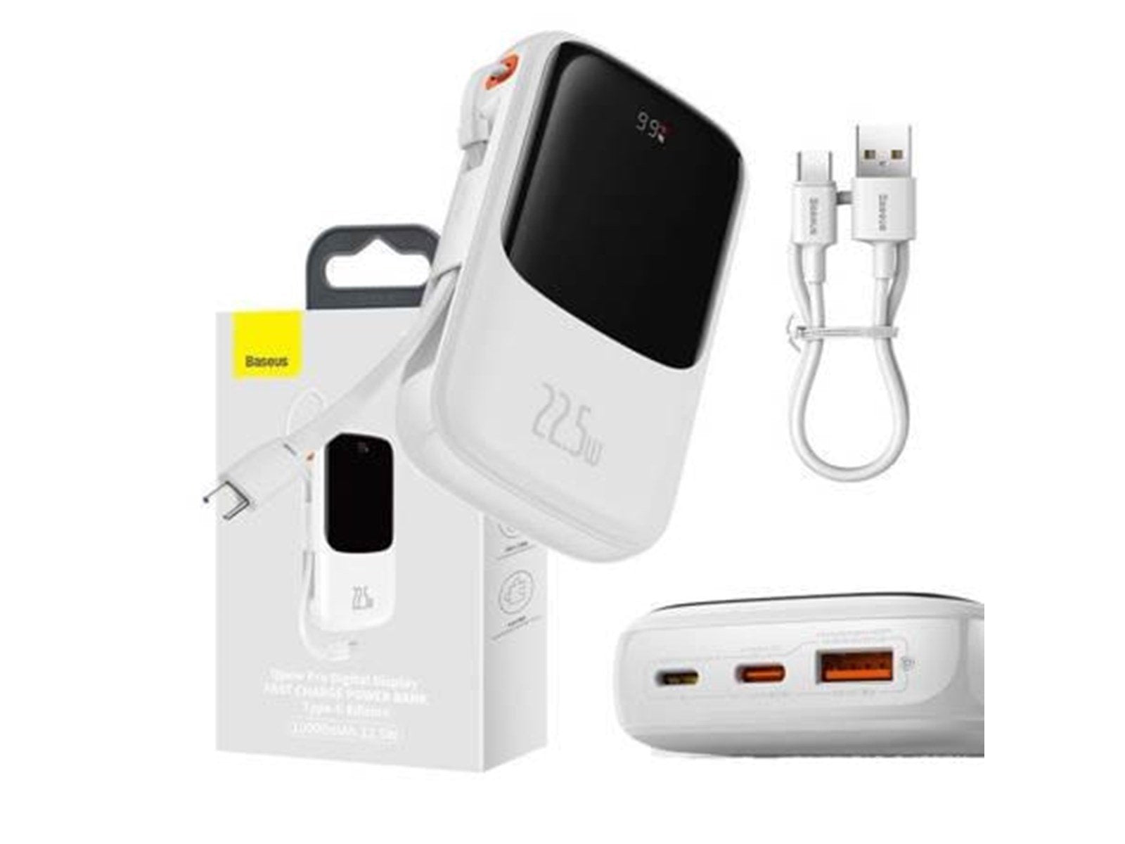Baseus Powerbank Qpow Pro with USB-C cable USB-C USB 10000mAh 22.5W (white) Powerbank (Akku) - Weiß - 10000 mAh