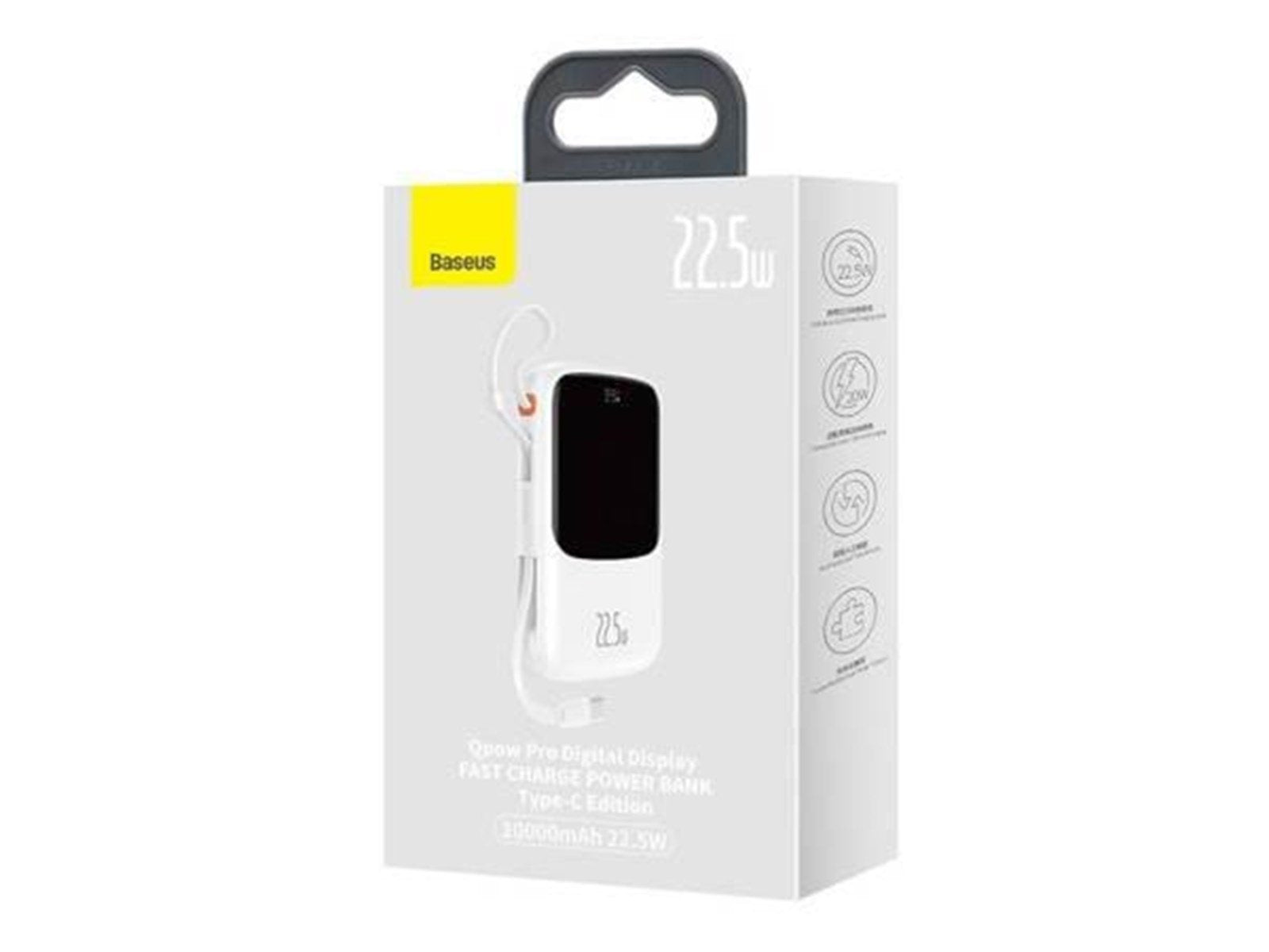 Baseus Powerbank Qpow Pro with USB-C cable USB-C USB 10000mAh 22.5W (white) Powerbank (Akku) - Weiß - 10000 mAh