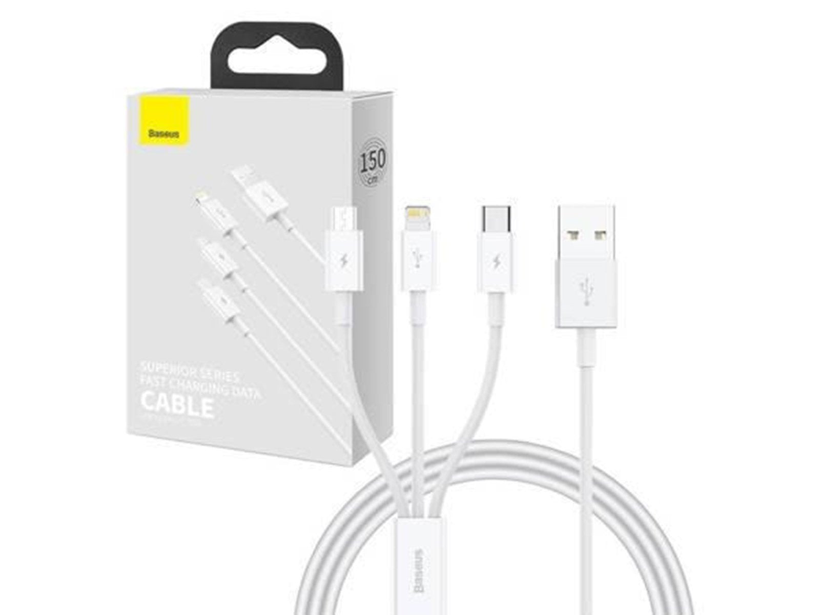 Baseus Quick Charge USB to M+L+C  Superior Data 3.5A 1m (White)
