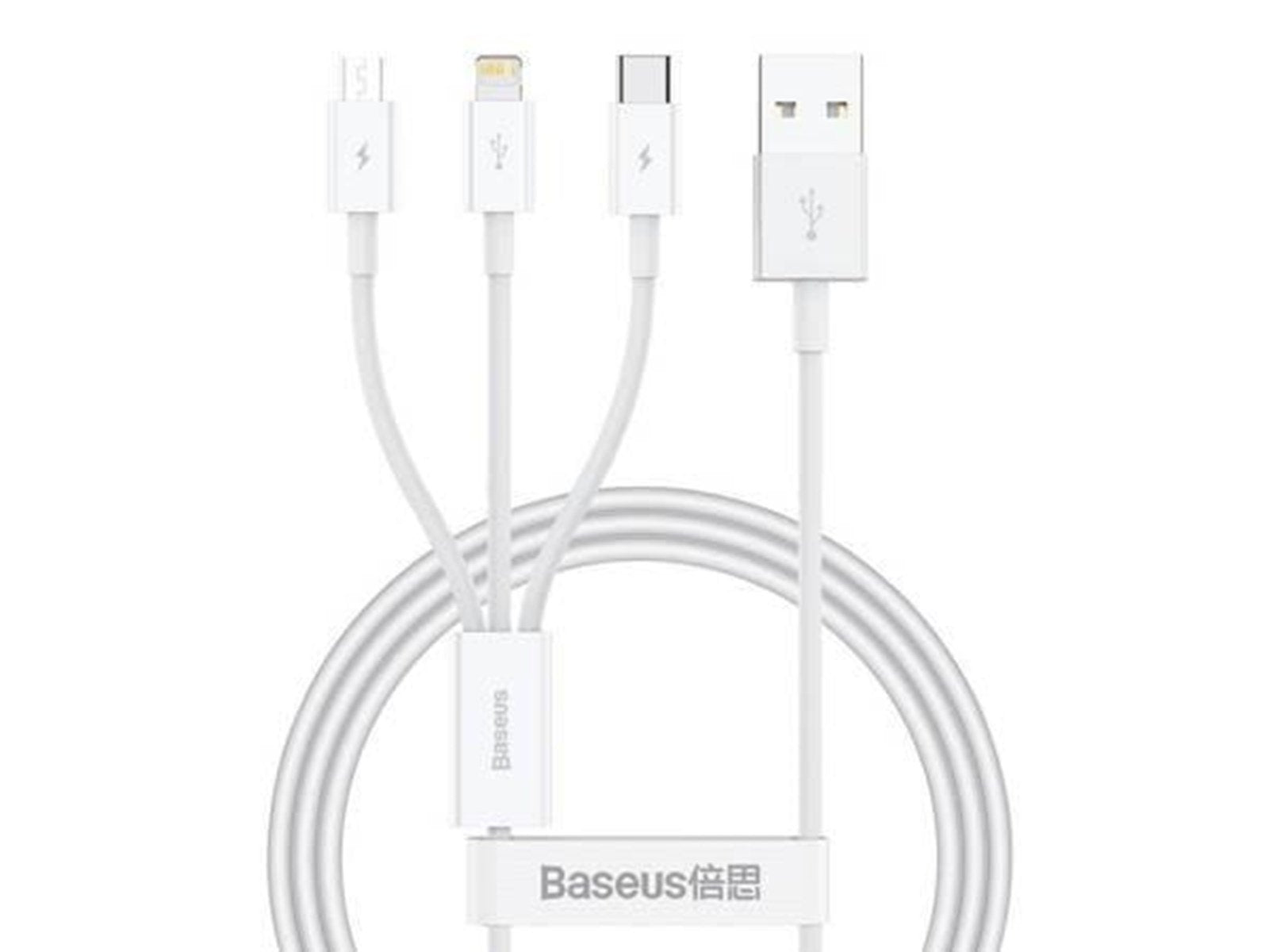 Baseus Quick Charge USB to M+L+C  Superior Data 3.5A 1m (White)