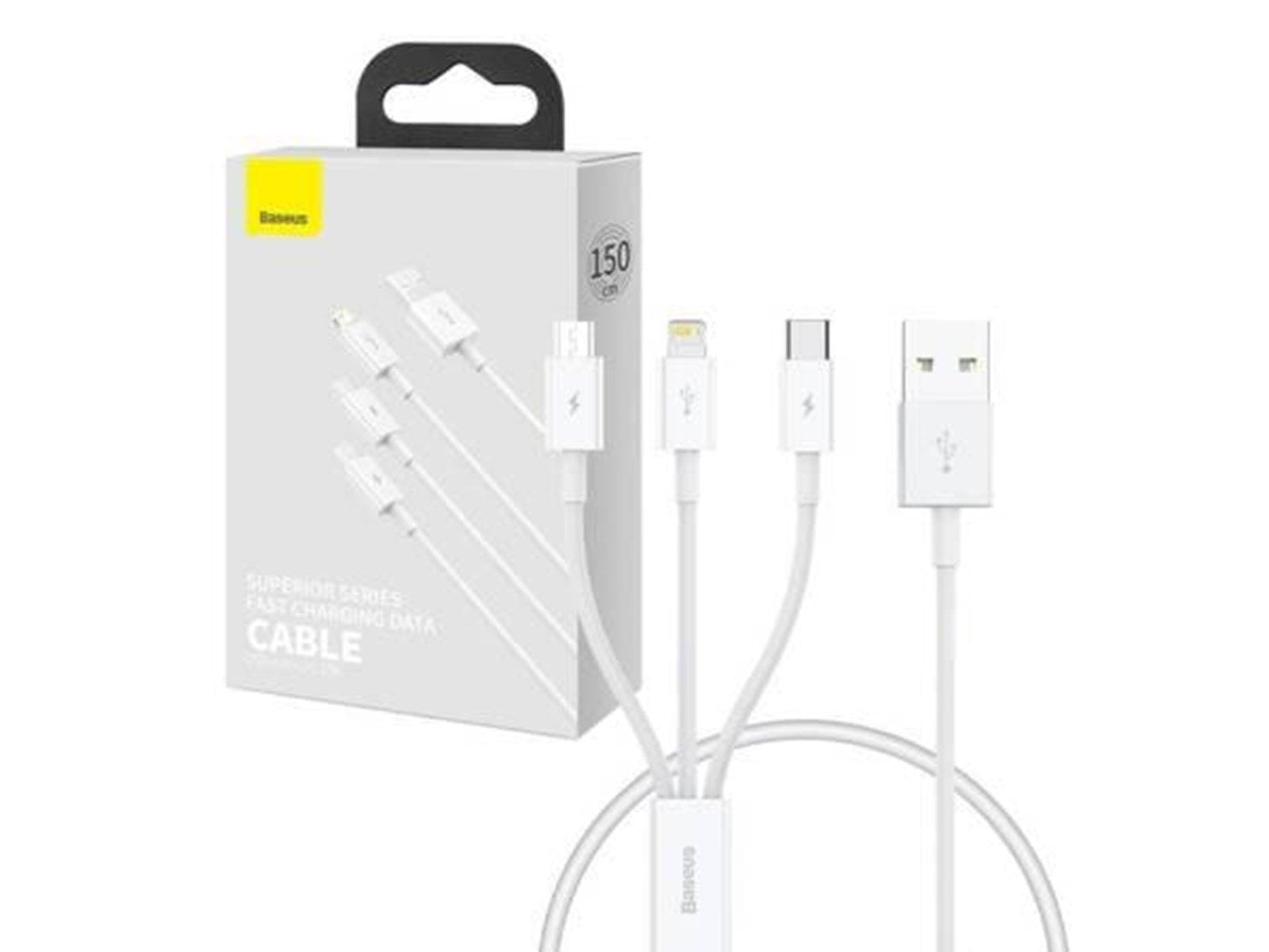 Baseus Quick Charge USB to M+L+C  Superior Data 3.5A 0.5m (White)