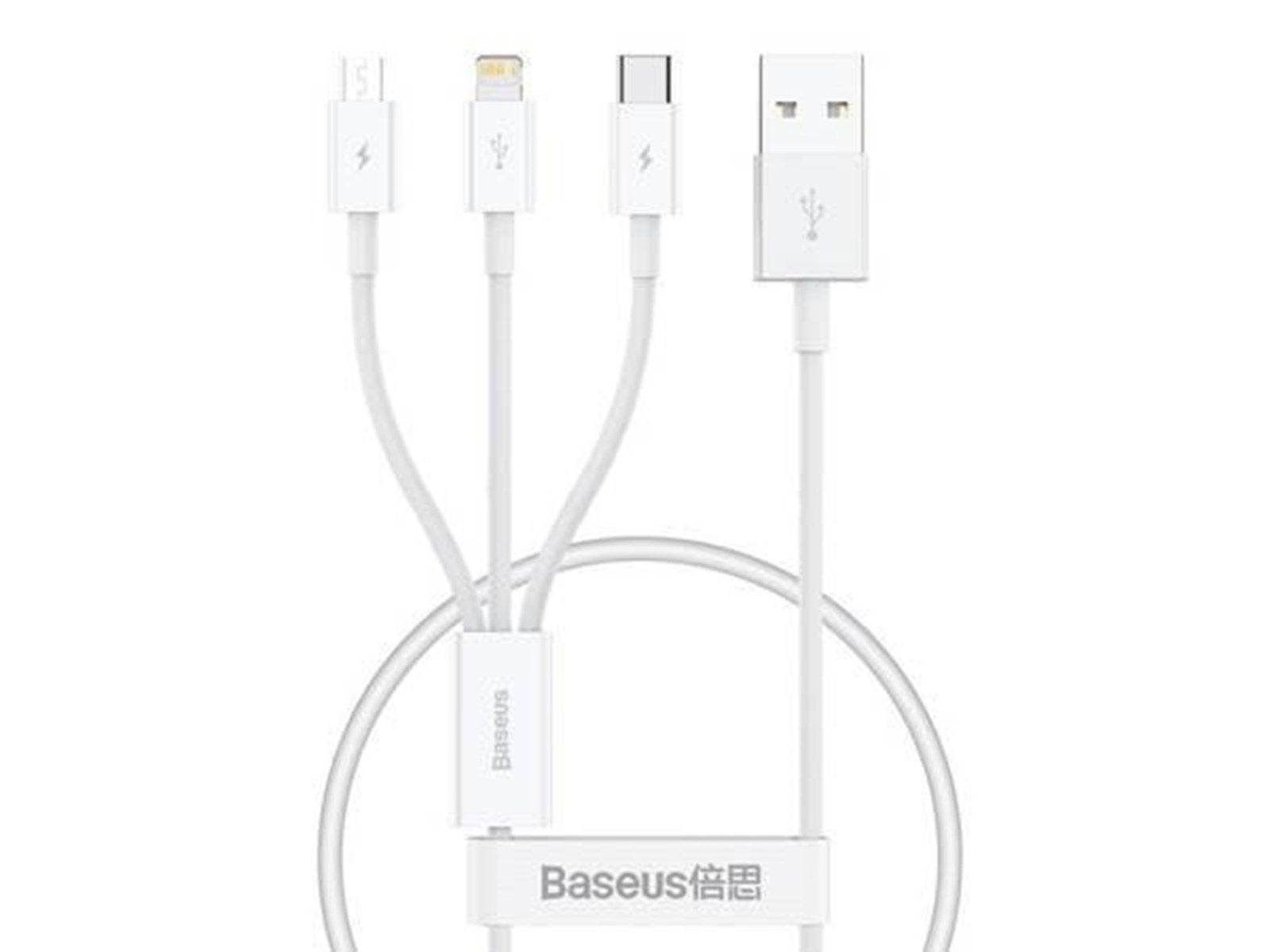 Baseus Quick Charge USB to M+L+C  Superior Data 3.5A 0.5m (White)