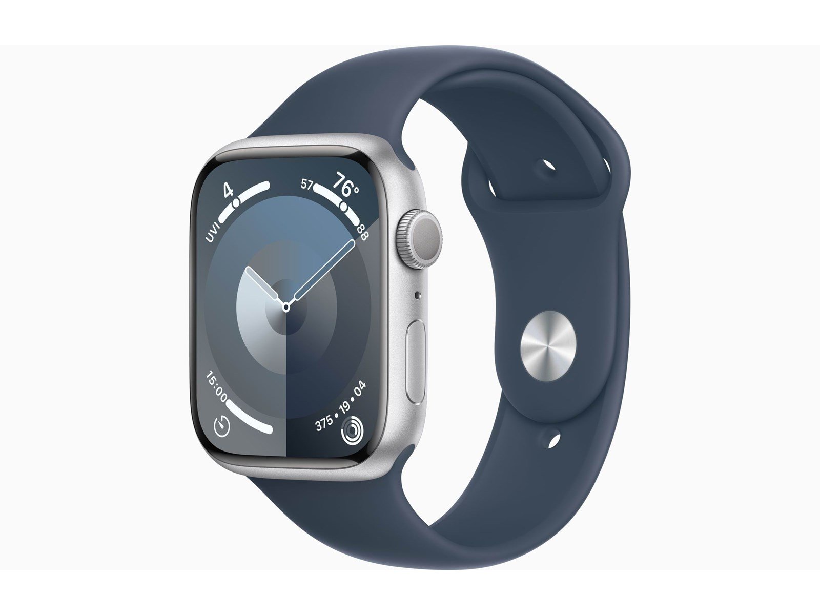 Apple Watch Series 9 GPS 45mm - Silver Aluminium Case with Storm Blue Sport Band - M/L