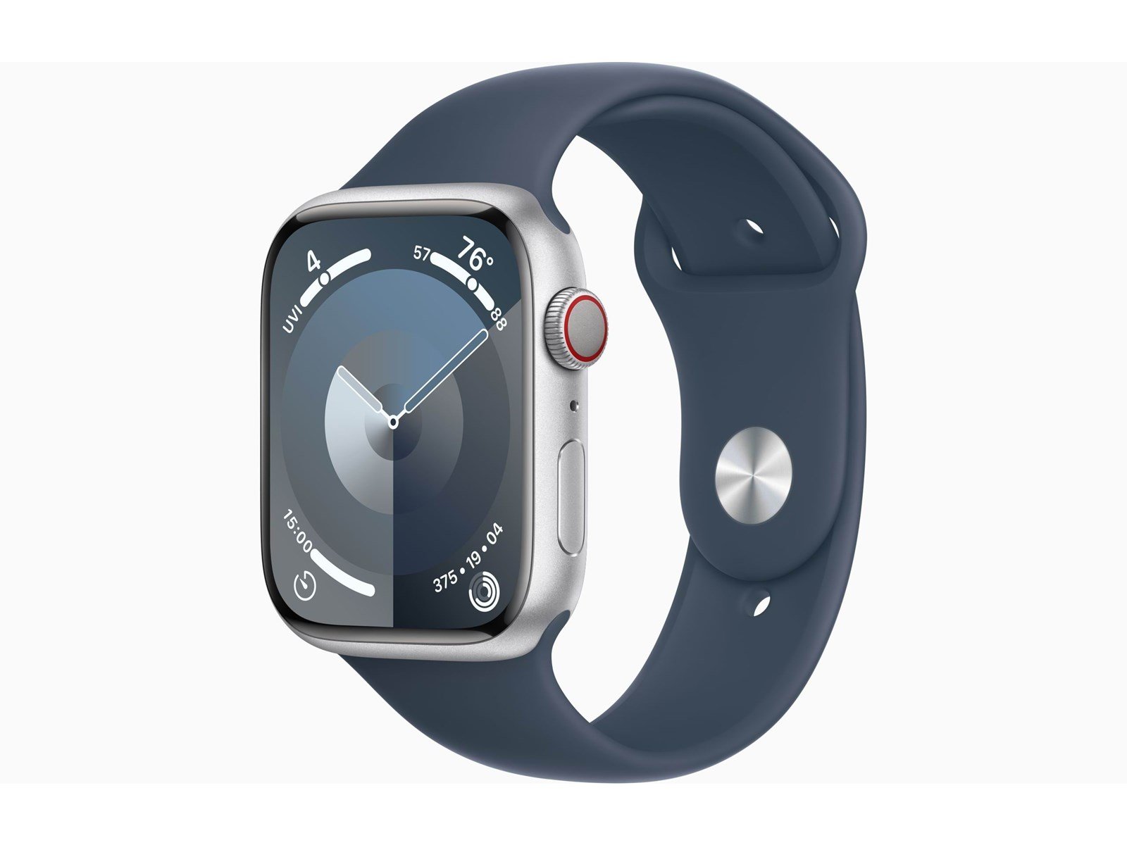 Apple Watch Series 9 GPS + Cellular 45mm - Silver Aluminium Case with Storm Blue Sport Band - M/L