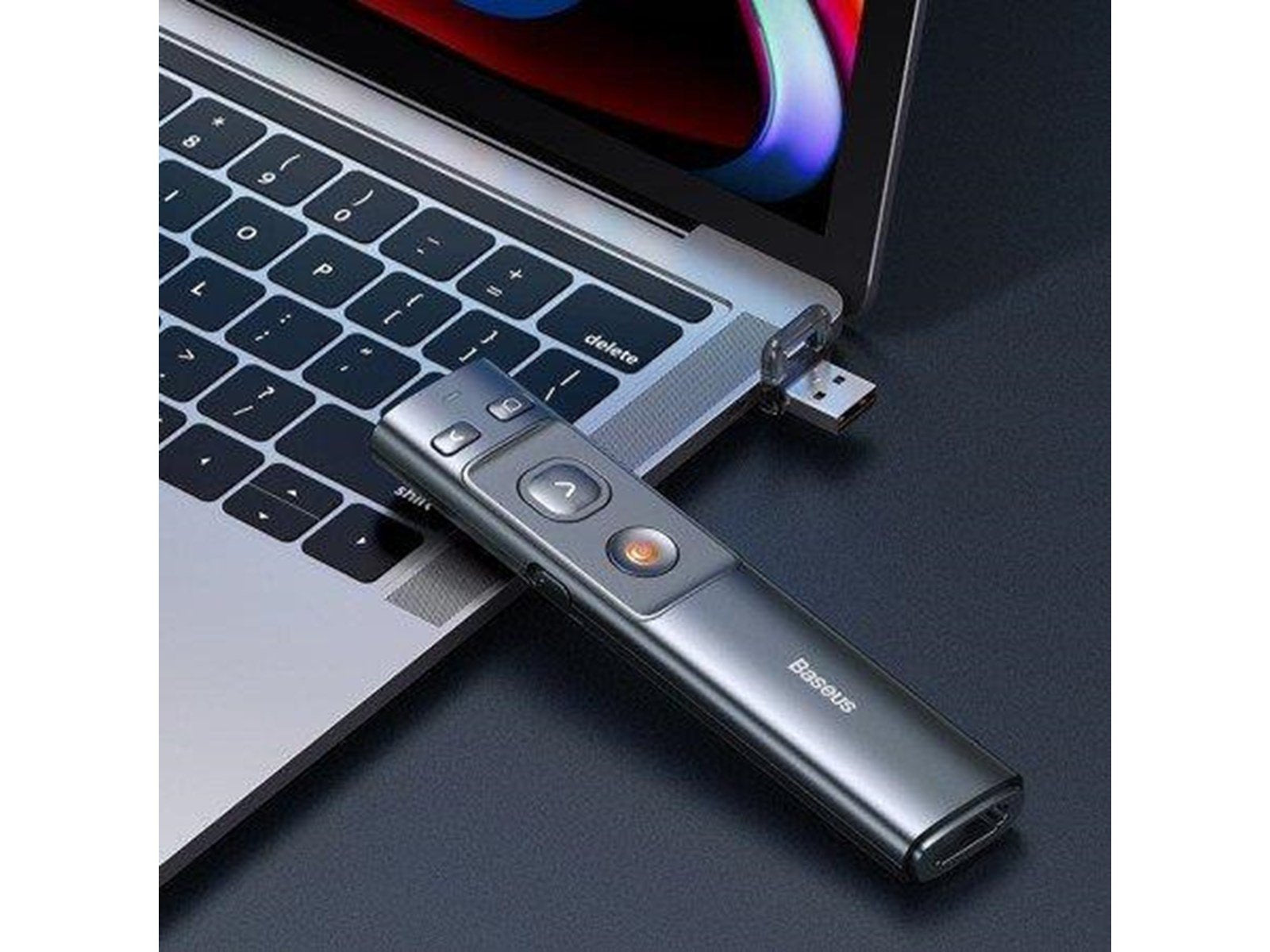 Baseus Orange Dot Multifunctionale remote control for presentation with a laser pointer - gray