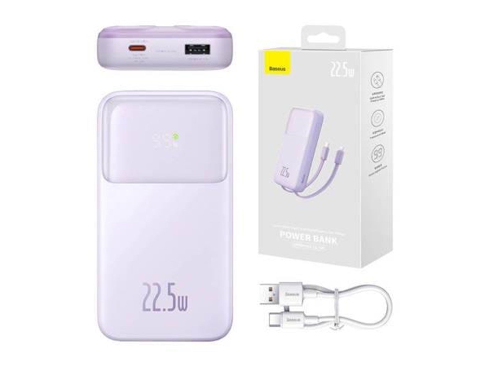 Baseus Powerbank Comet with USB to USB-C cable 10000mAh 22.5W (purple) Powerbank (Akku) - Purple - 10000 mAh