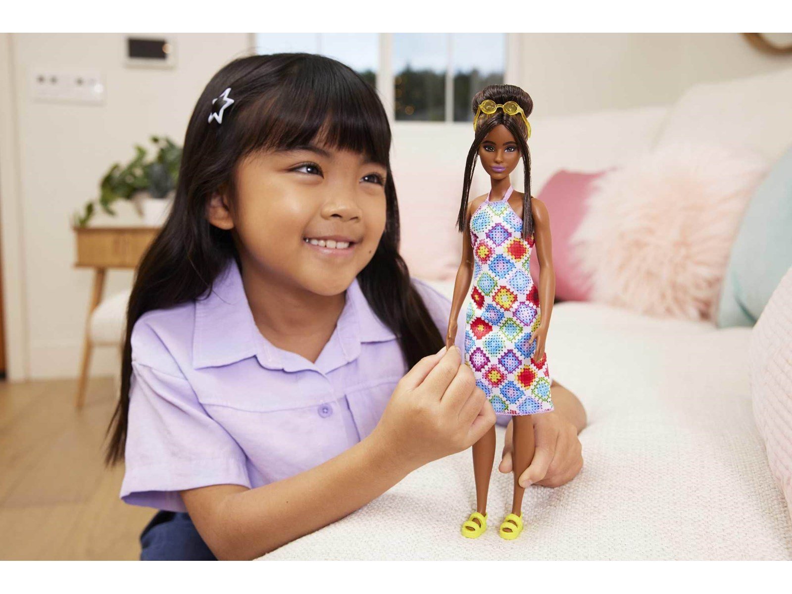 Barbie Fashionistas Doll 210 With Bun And Crochet Halter Dress 30cm