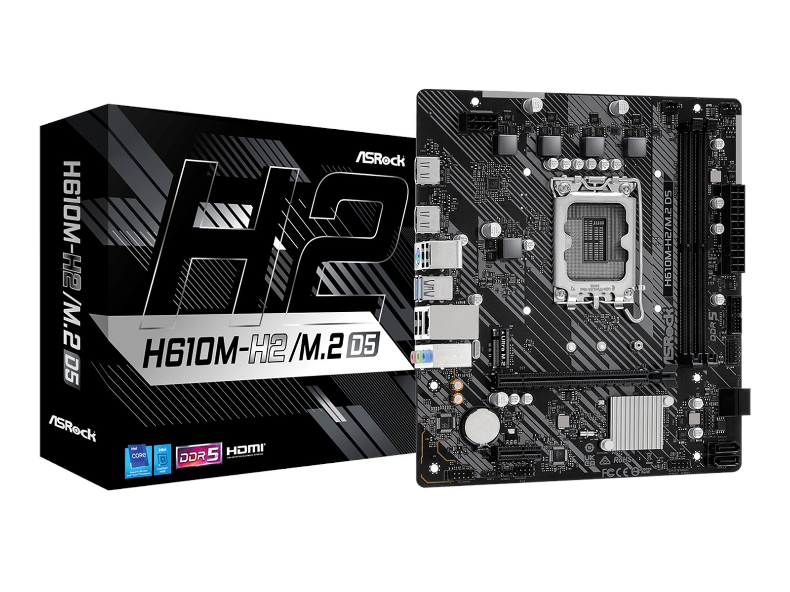 ASRock H610M-H2/M.2 D5 Mainboard - Intel H610 - Intel LGA1700 socket - DDR5 RAM - Micro-ATX