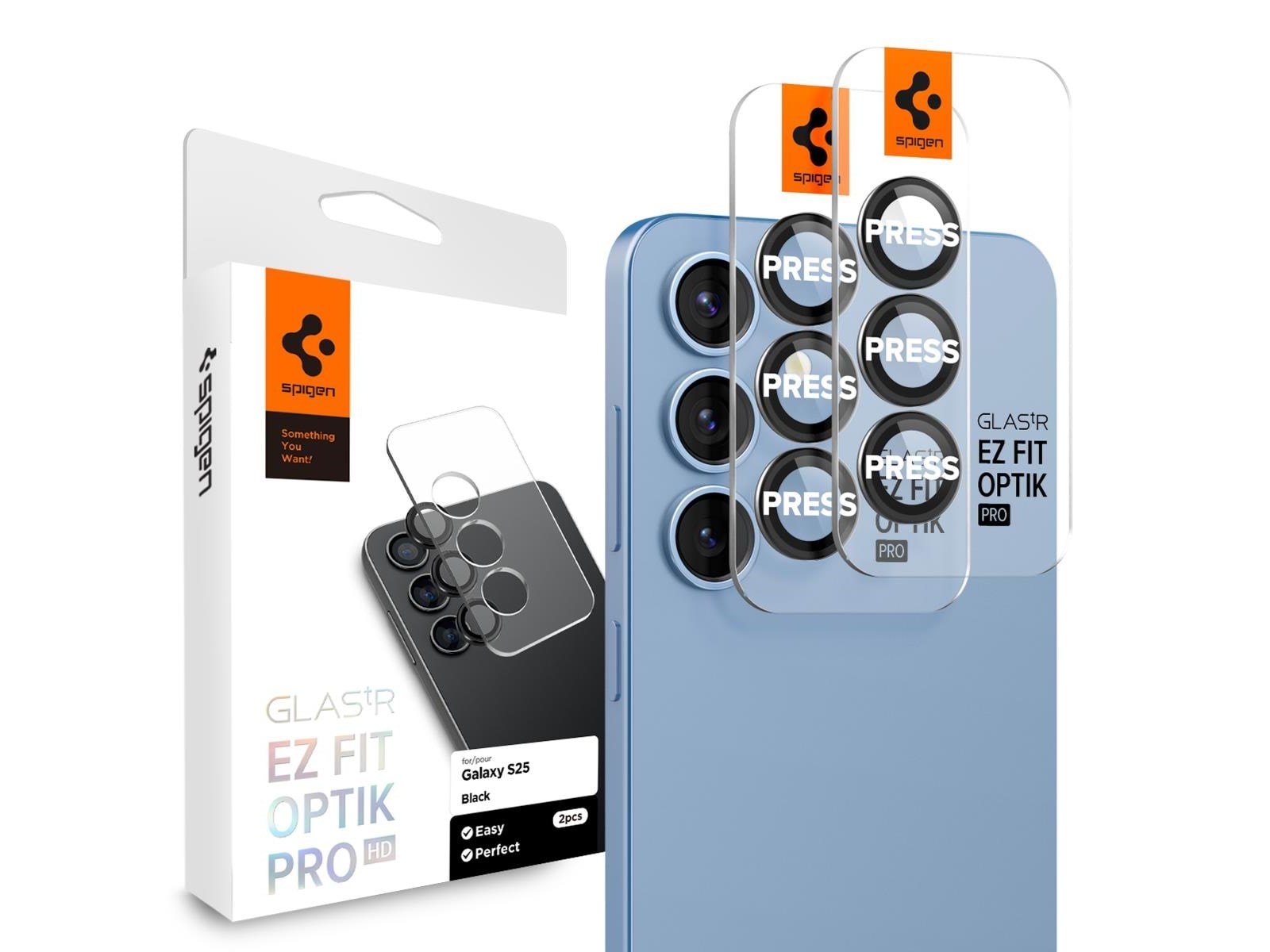 Spigen Glass tR EZ Fit Optik Pro HD 2 Pack - Black - Samsung Galaxy S25