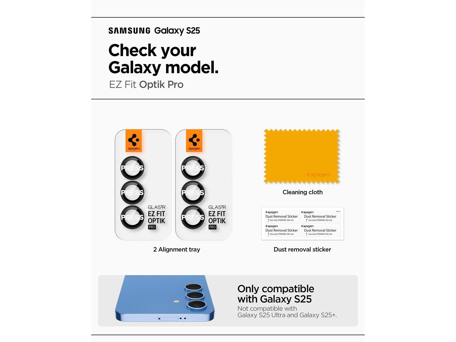 Spigen Glass tR EZ Fit Optik Pro HD 2 Pack - Black - Samsung Galaxy S25