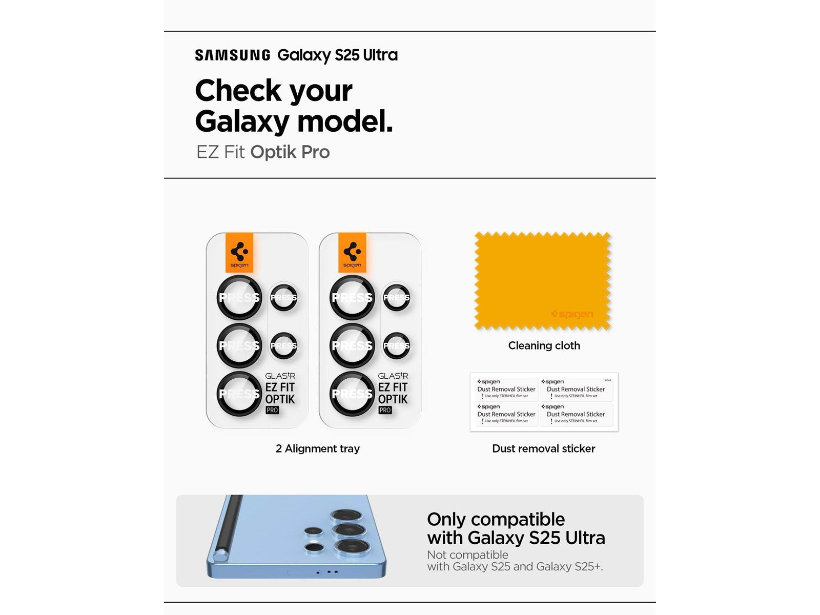 Spigen Glass tR EZ Fit Optik Pro HD 2 Pack - Black - Samsung Galaxy S25 Ultra
