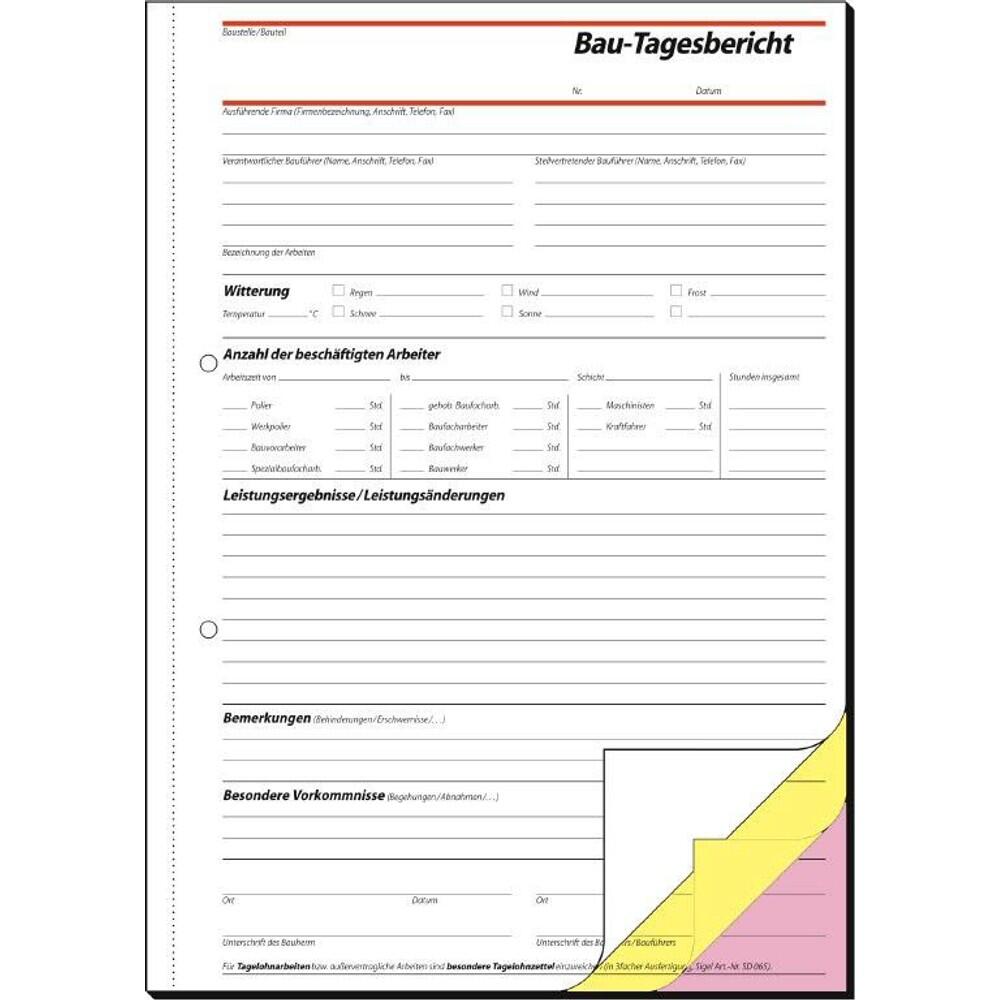 SIGEL Bautagebuch Formularbuch DIN A4 SD063 - 3 x 40 Blatt