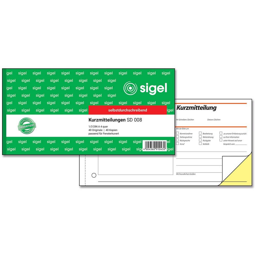 sigel Kurzmitteilung Formularbuch SD008 - 2 x 40 Blatt