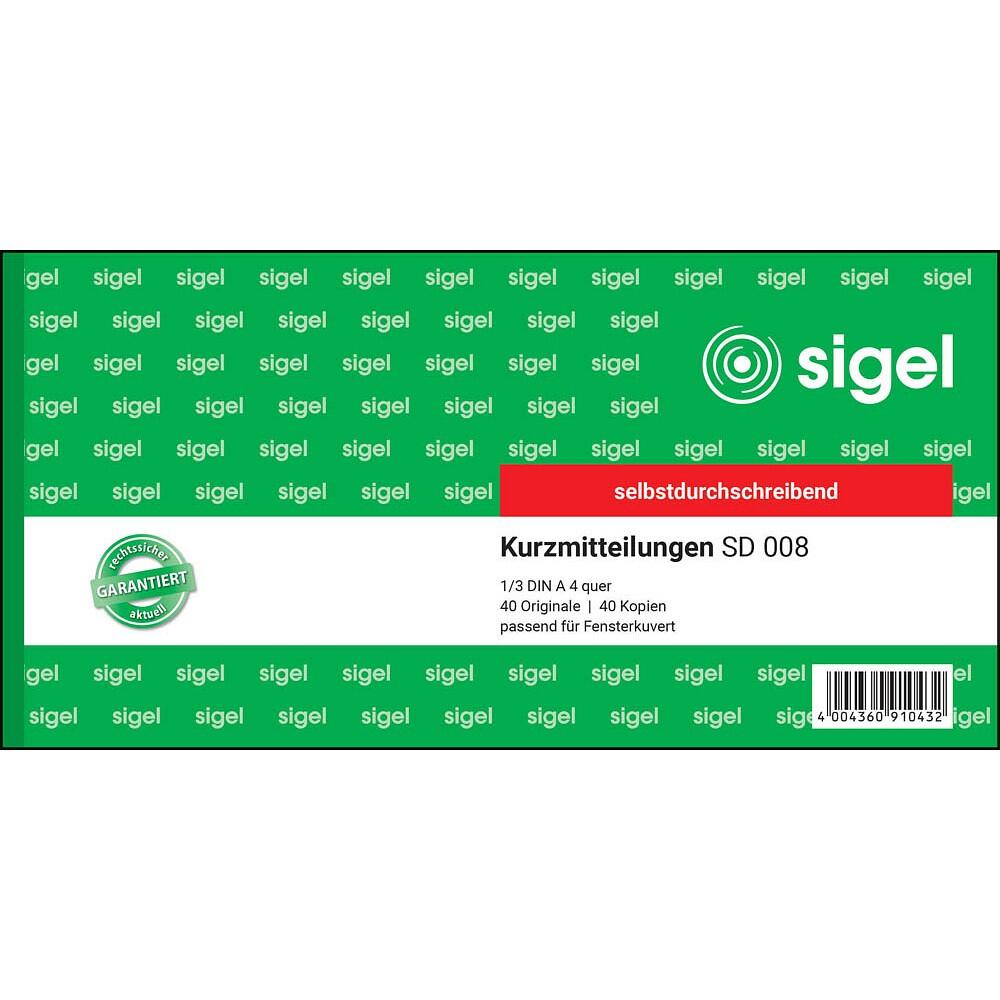 sigel Kurzmitteilung Formularbuch SD008 - 2 x 40 Blatt