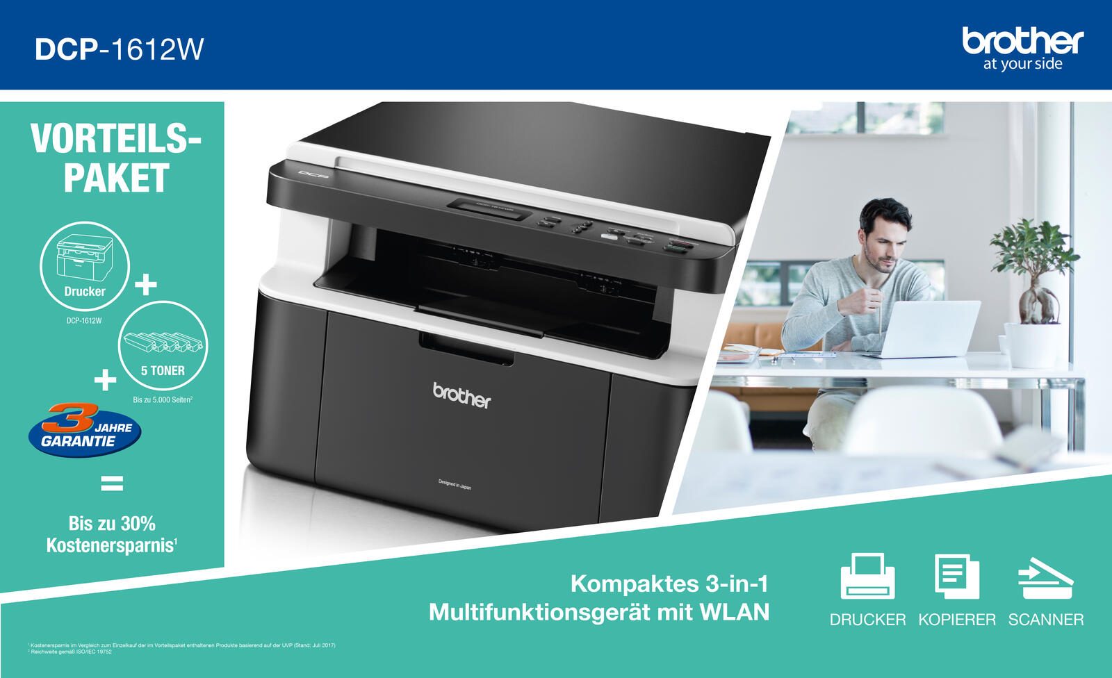 Brother DCP-1612WVB Laser-Multifunktionsgerät s/w inkl. 5 Toner