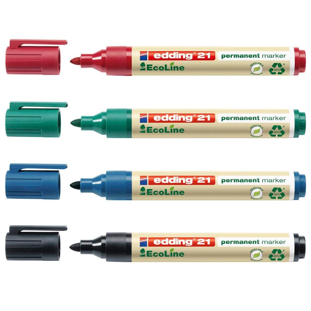edding 21 EcoLine Permanentmarker: schwarz, blau, rot, grün - 4 Stück