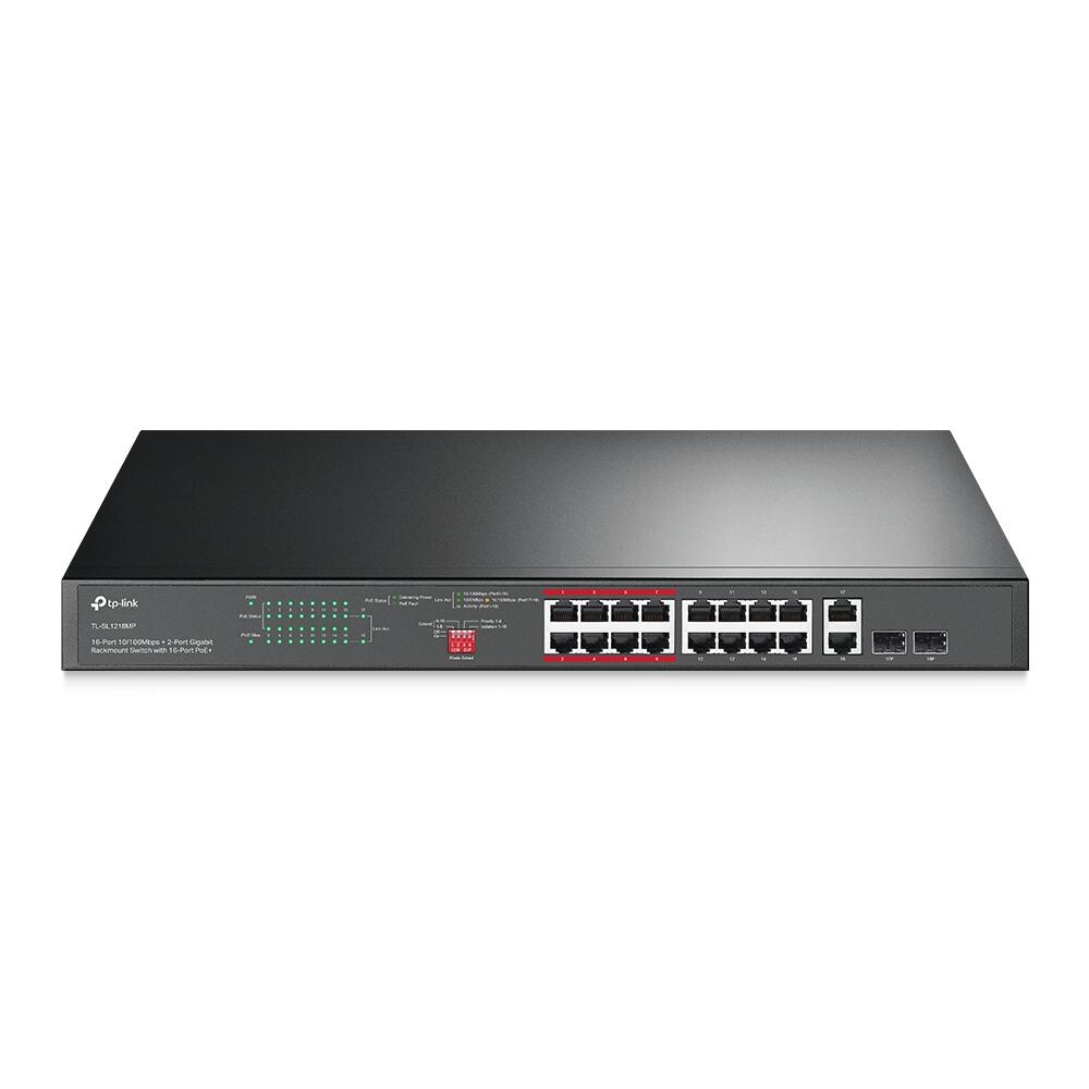 TP-Link TL-SL1218MP V216-Port 10/100 Mbps + 2-Port Gigabit Rackmount Switch mit 16-Port PoE+