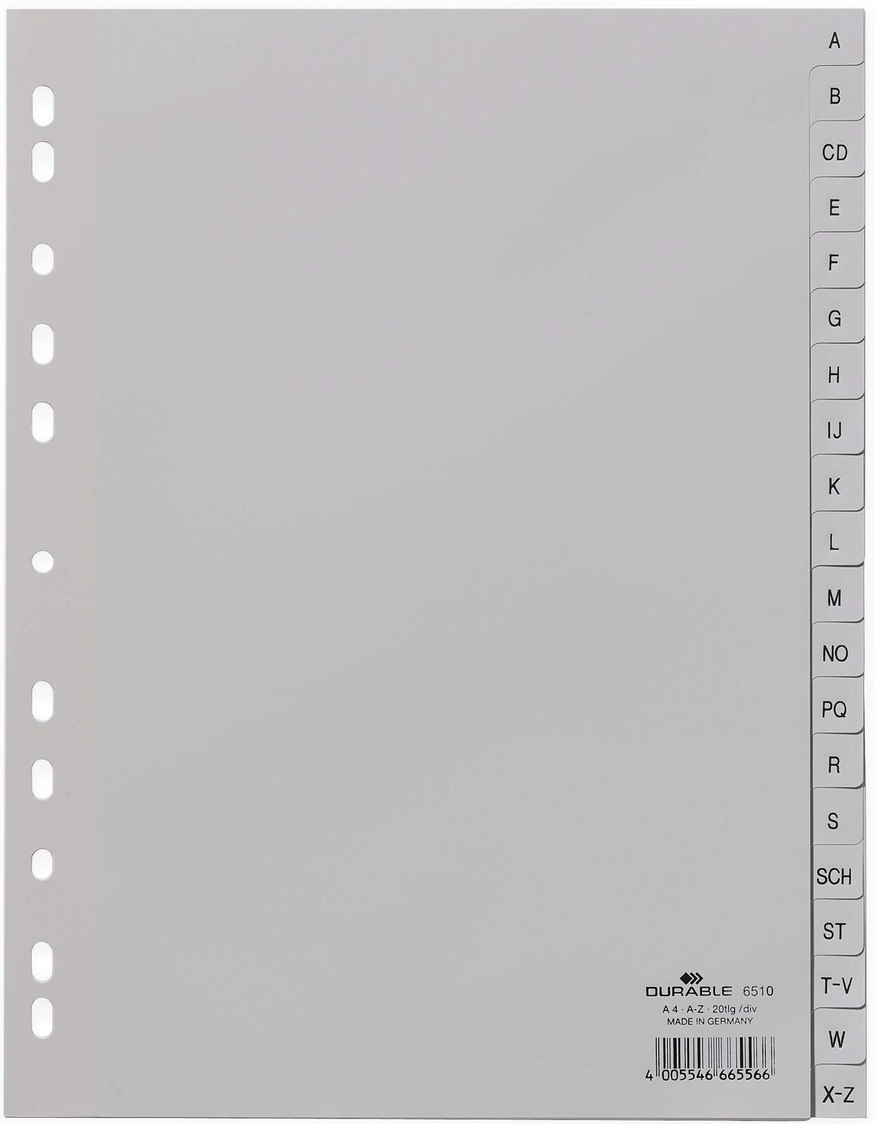 DURABLE A-Z Ordnerregister A4 - 20-teilig - grau