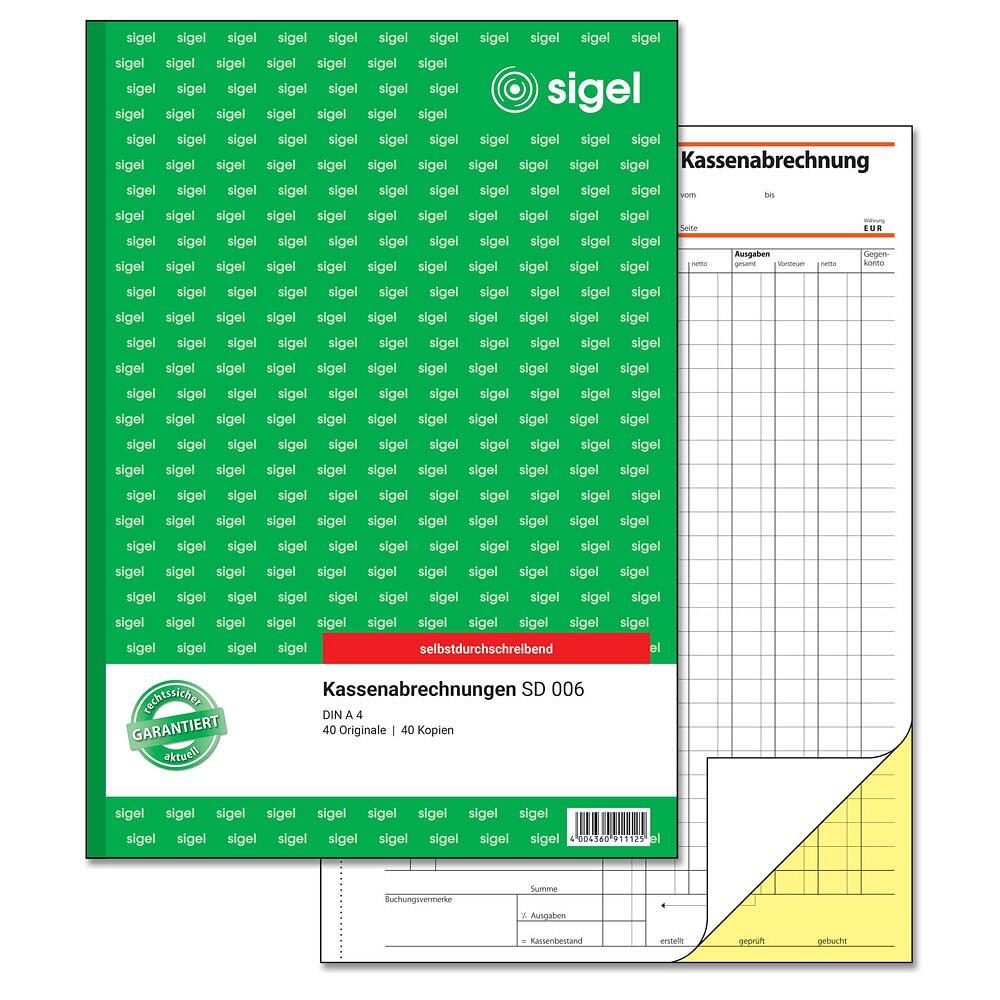 sigel Kassenabrechnung Formularbuch SD006 - 2 x 40 Blatt