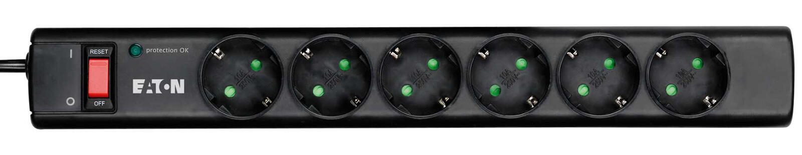 Eaton Steckdosenleiste 6-fach mit Überspannungsschutz und Schalter 1m schwarz