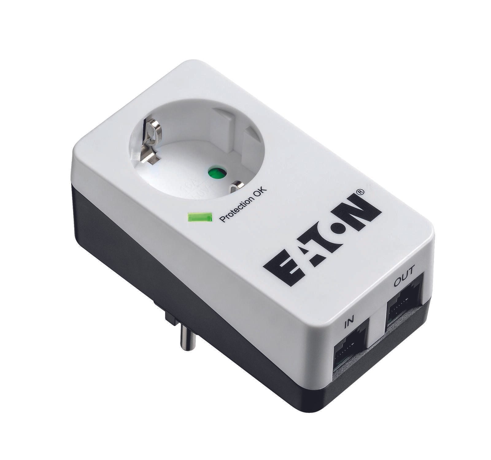 Eaton Steckdosen Schalter mit Telefonstecker und Überspannungsschutz weiß (PB1TD)