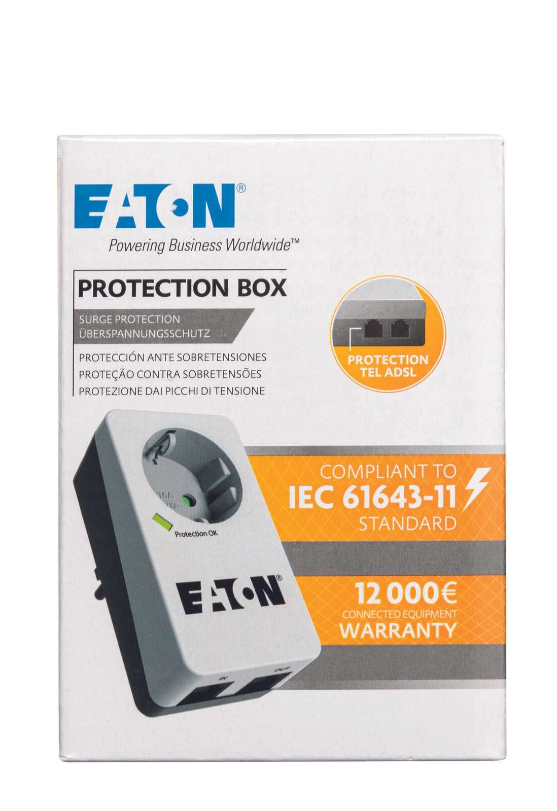 Eaton Steckdosen Schalter mit Telefonstecker und Überspannungsschutz weiß (PB1TD)